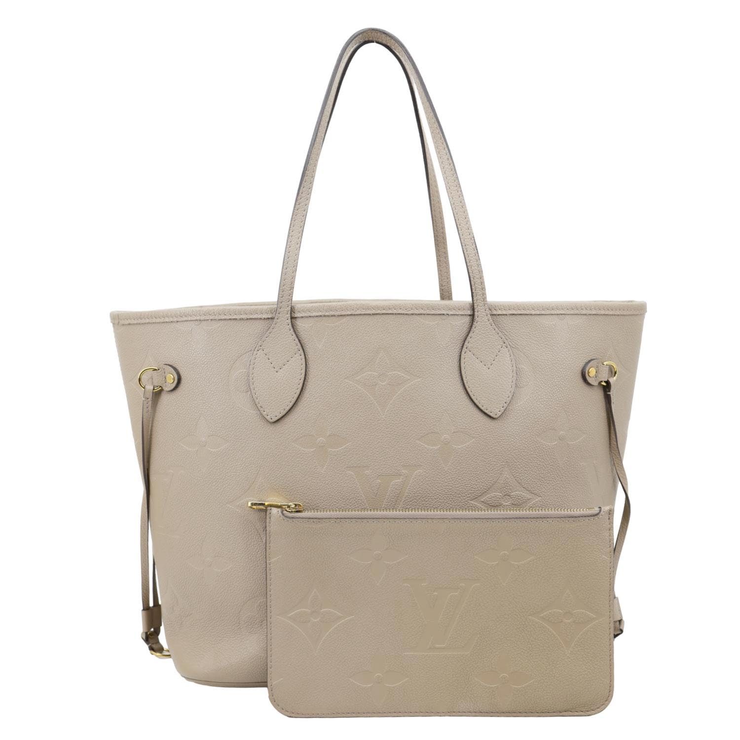 LOUIS VUITTON Neverfull MM Empreinte Leather Tote Shoulder Bag Tourterelle