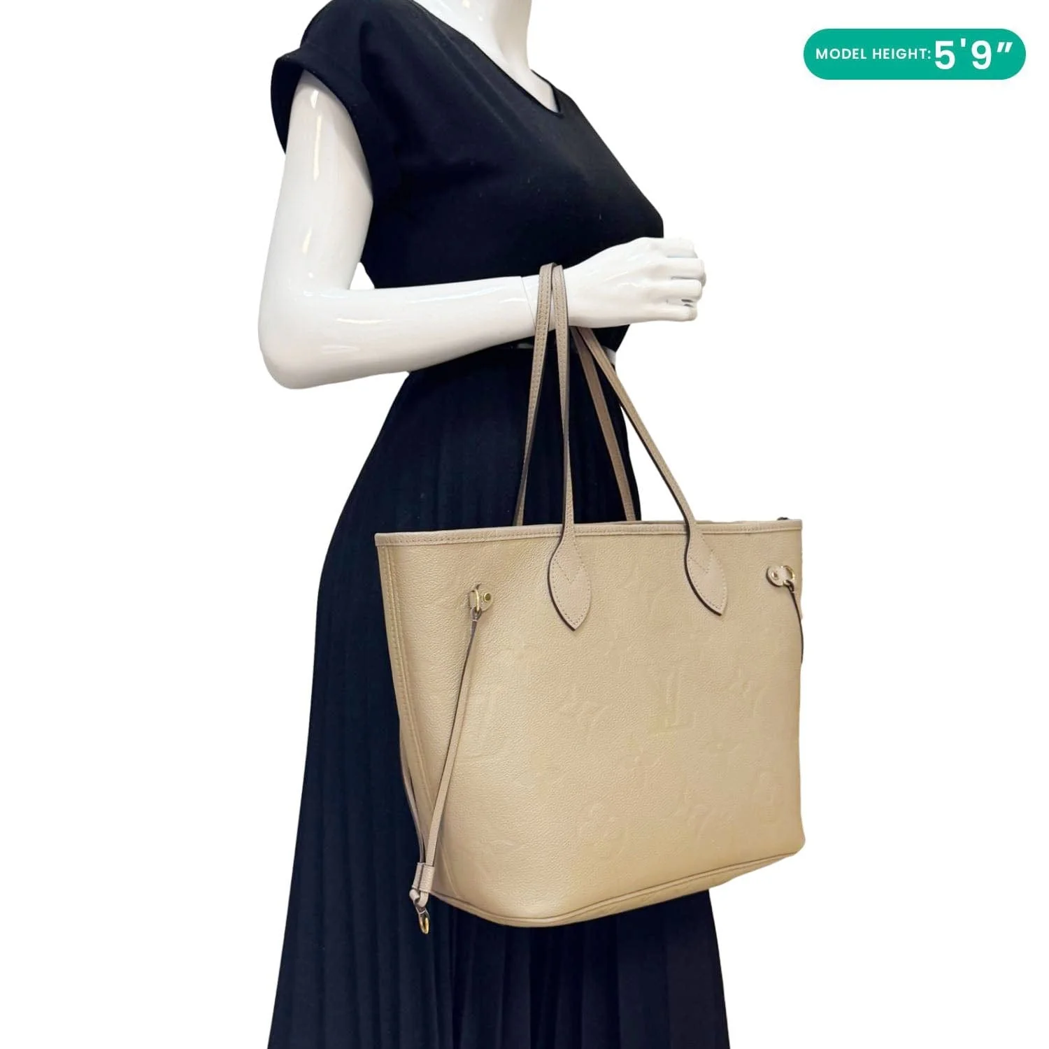 LOUIS VUITTON Neverfull MM Empreinte Leather Tote Shoulder Bag Beige - Image 2