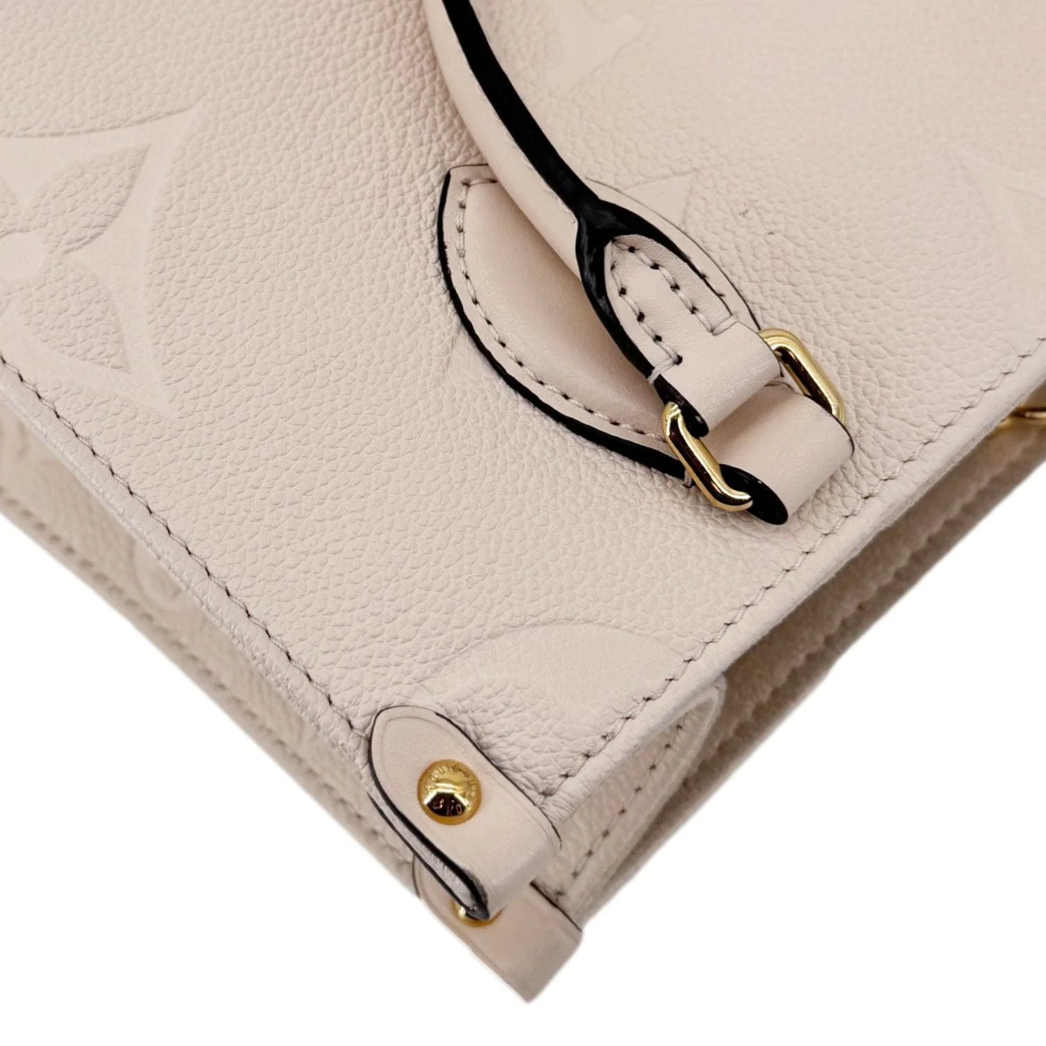 LOUIS VUITTON Onthego PM Giant Monogram Empreinte Leather Satchel Bag Cream - Image 8