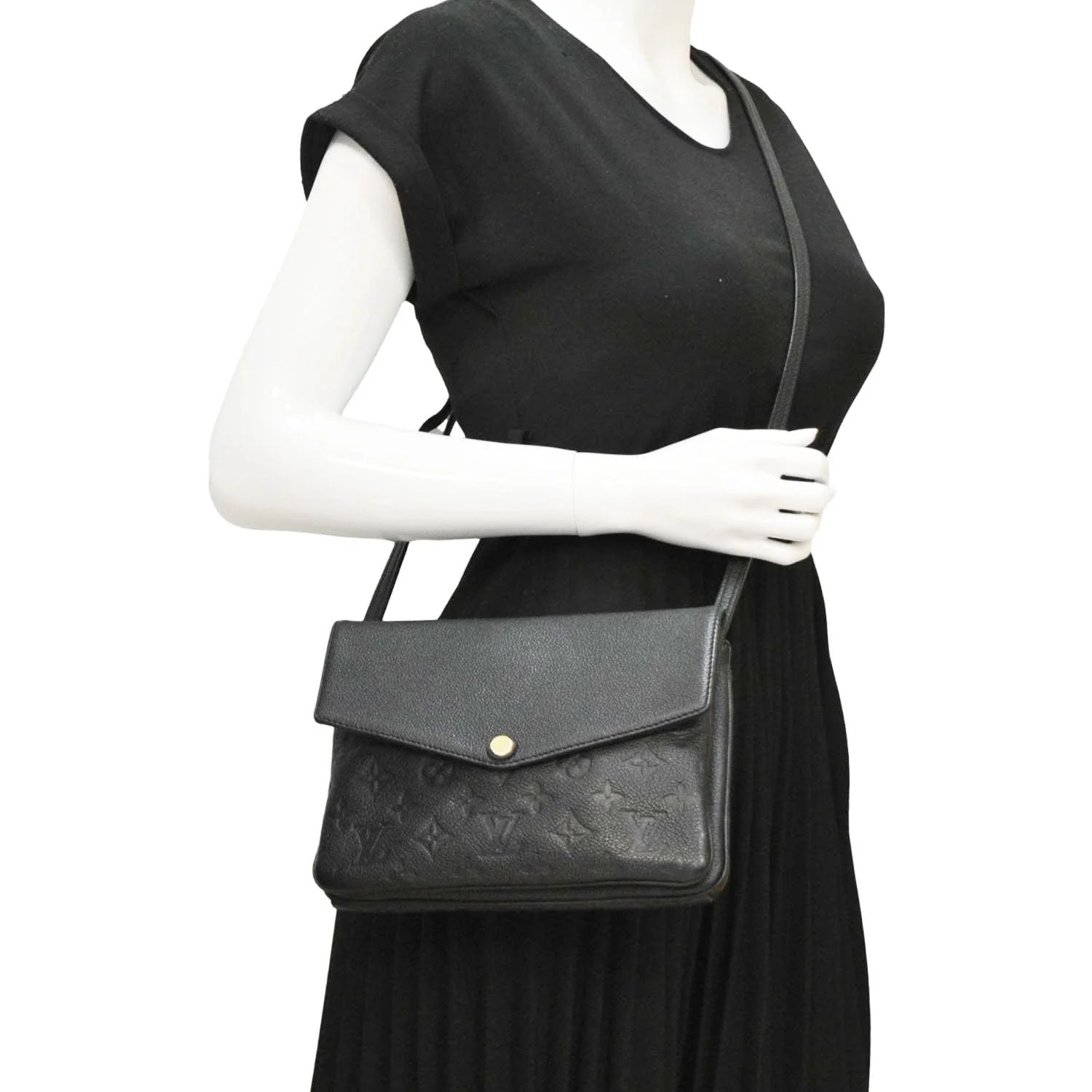 LOUIS VUITTON Twice Pochette Monogram Empreinte Crossbody Bag Black - Image 2