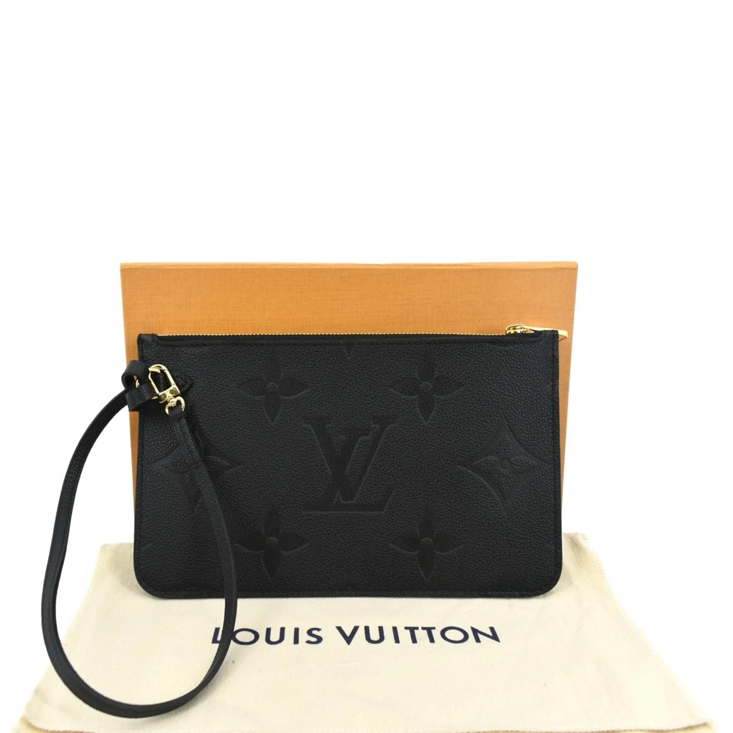 LOUIS VUITTON Neverfull Empreinte Monogram Pochette Wristlet Pouch Black - Image 3