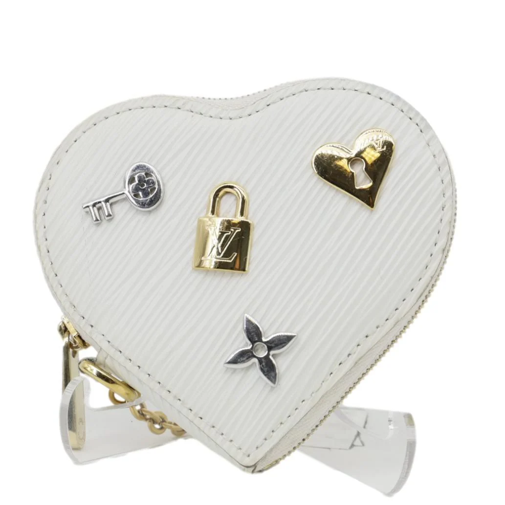 LOUIS VUITTON Love Lock Heart Epi Leather Coin Pouch White - Image 3