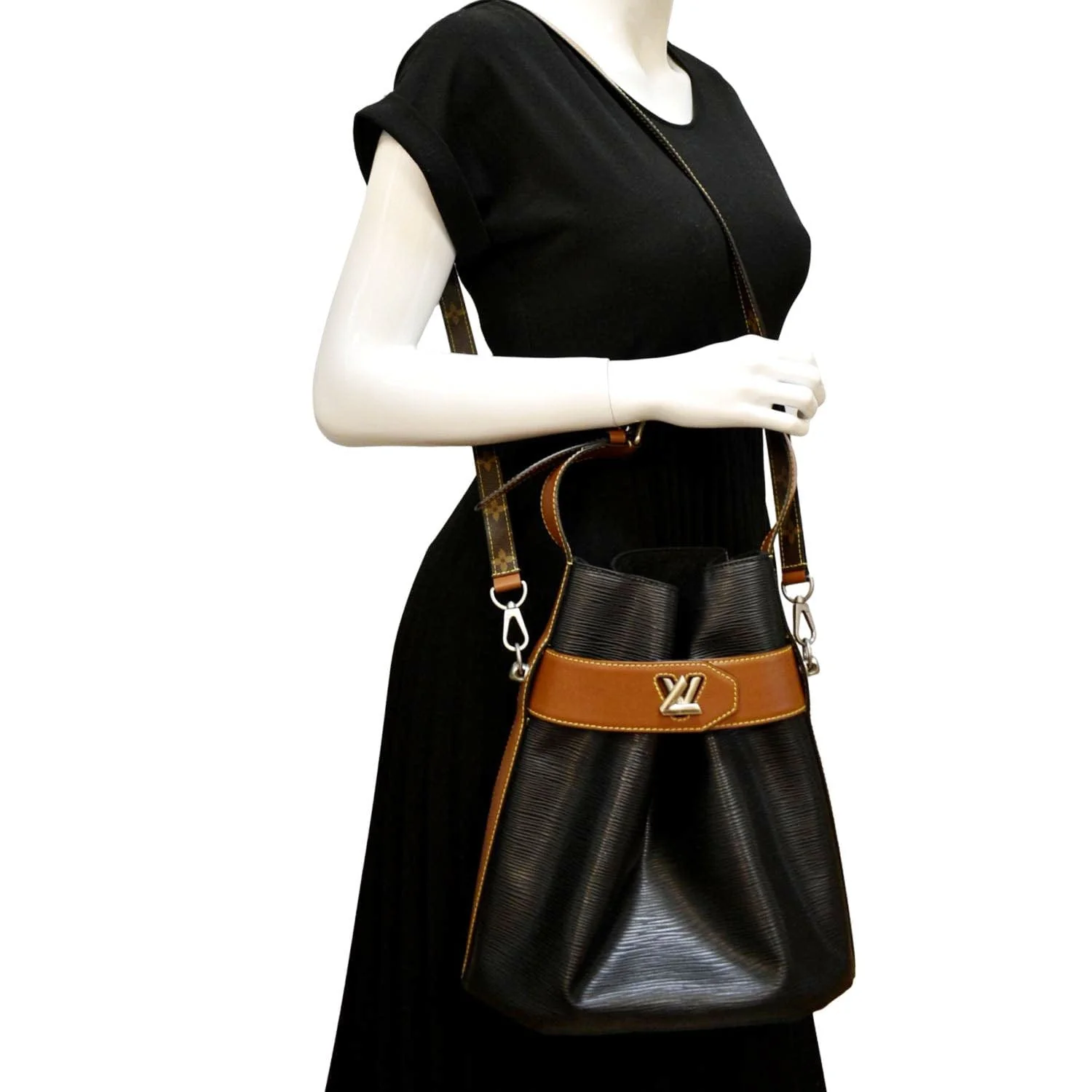 LOUIS VUITTON Twist Epi Leather Bucket Crossbody Bag Black - Image 2