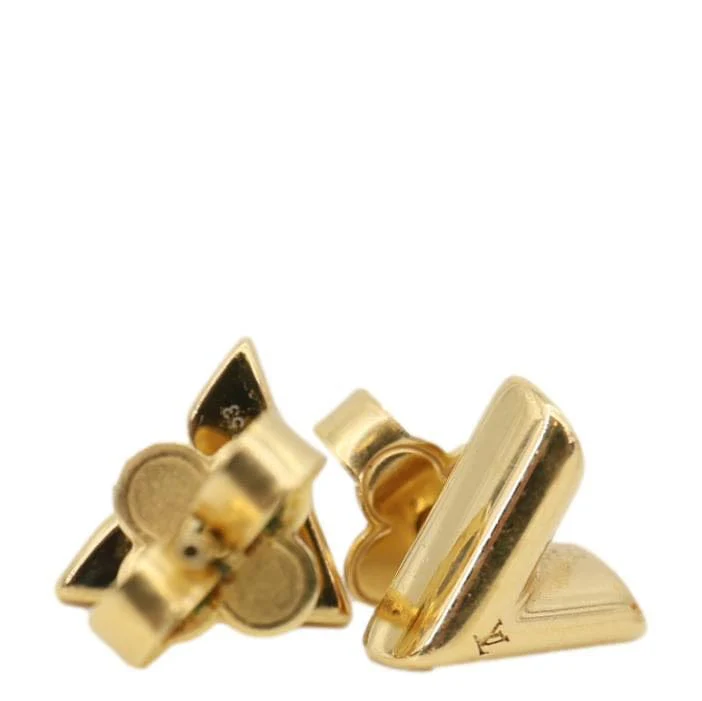 LOUIS VUITTON V Stud Essential Metal Earrings Gold - Image 8