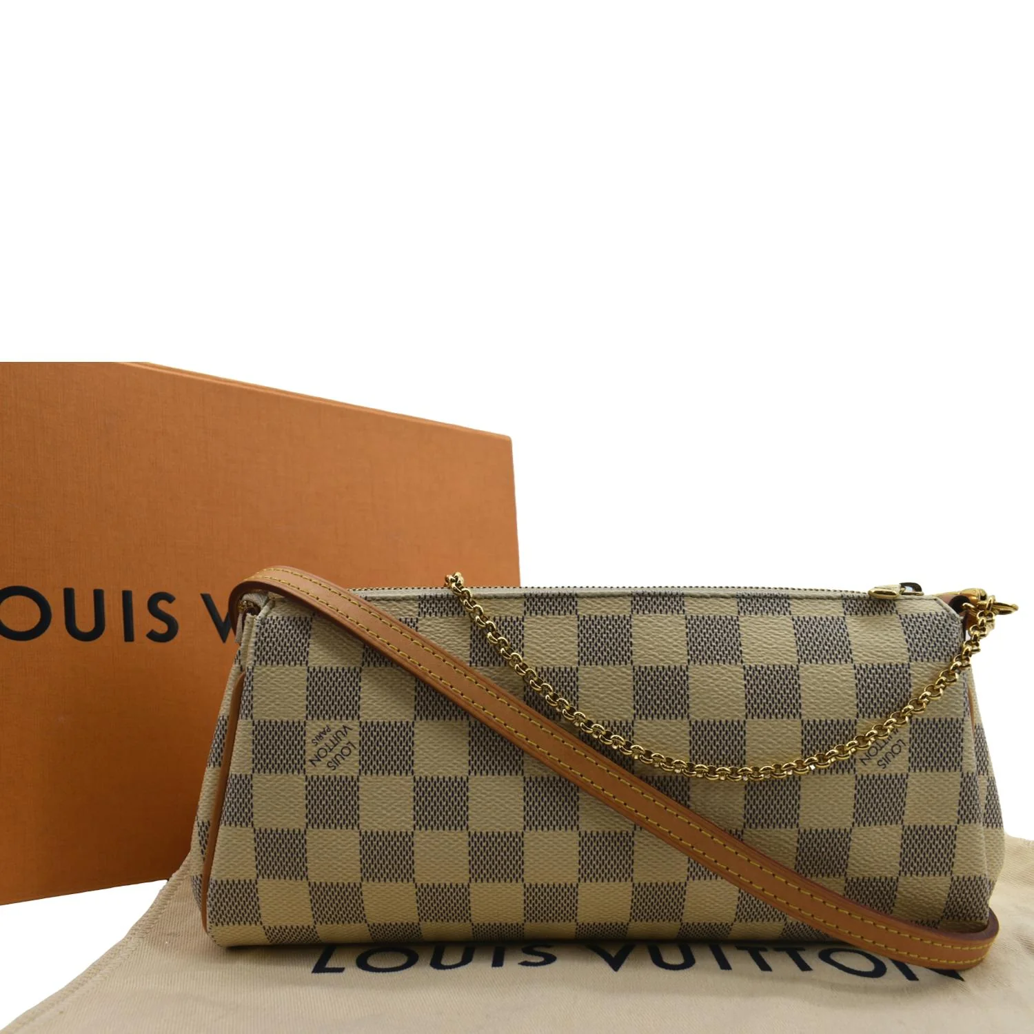 LOUIS VUITTON Women Pochette Eva Damier Azur Clutch Bag White - Image 3
