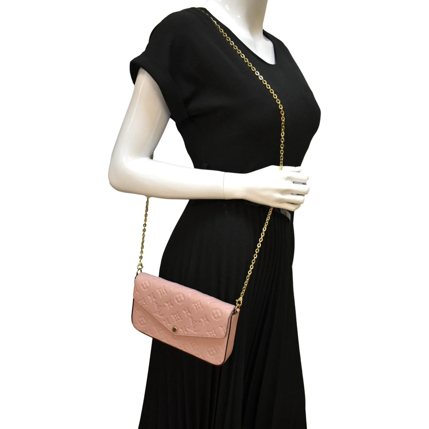 LOUIS VUITTON Pochette Felicie Monogram Leather Chain Wallet Pink - Image 2