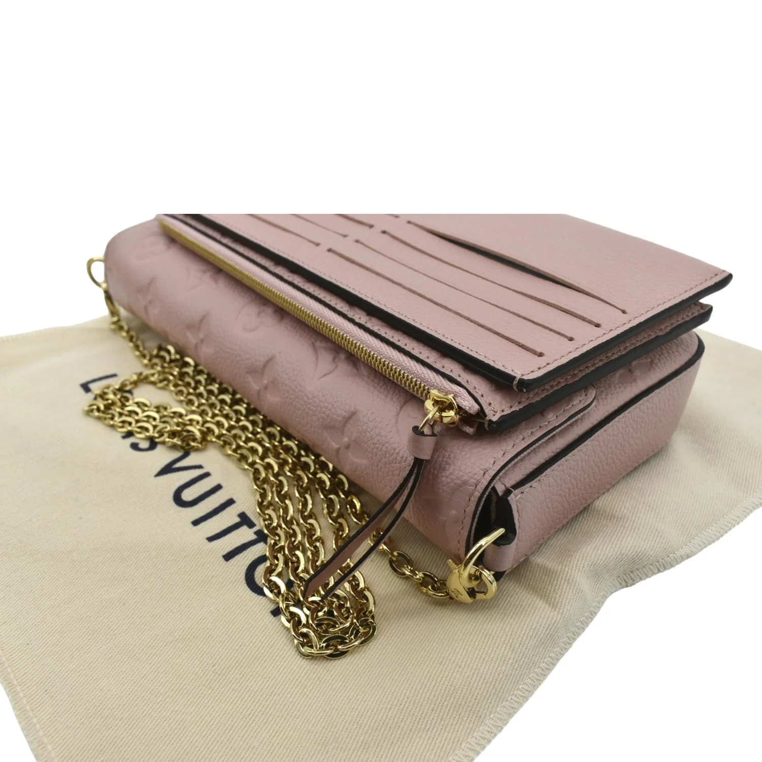 LOUIS VUITTON Pochette Felicie Monogram Leather Chain Wallet Pink - Image 7