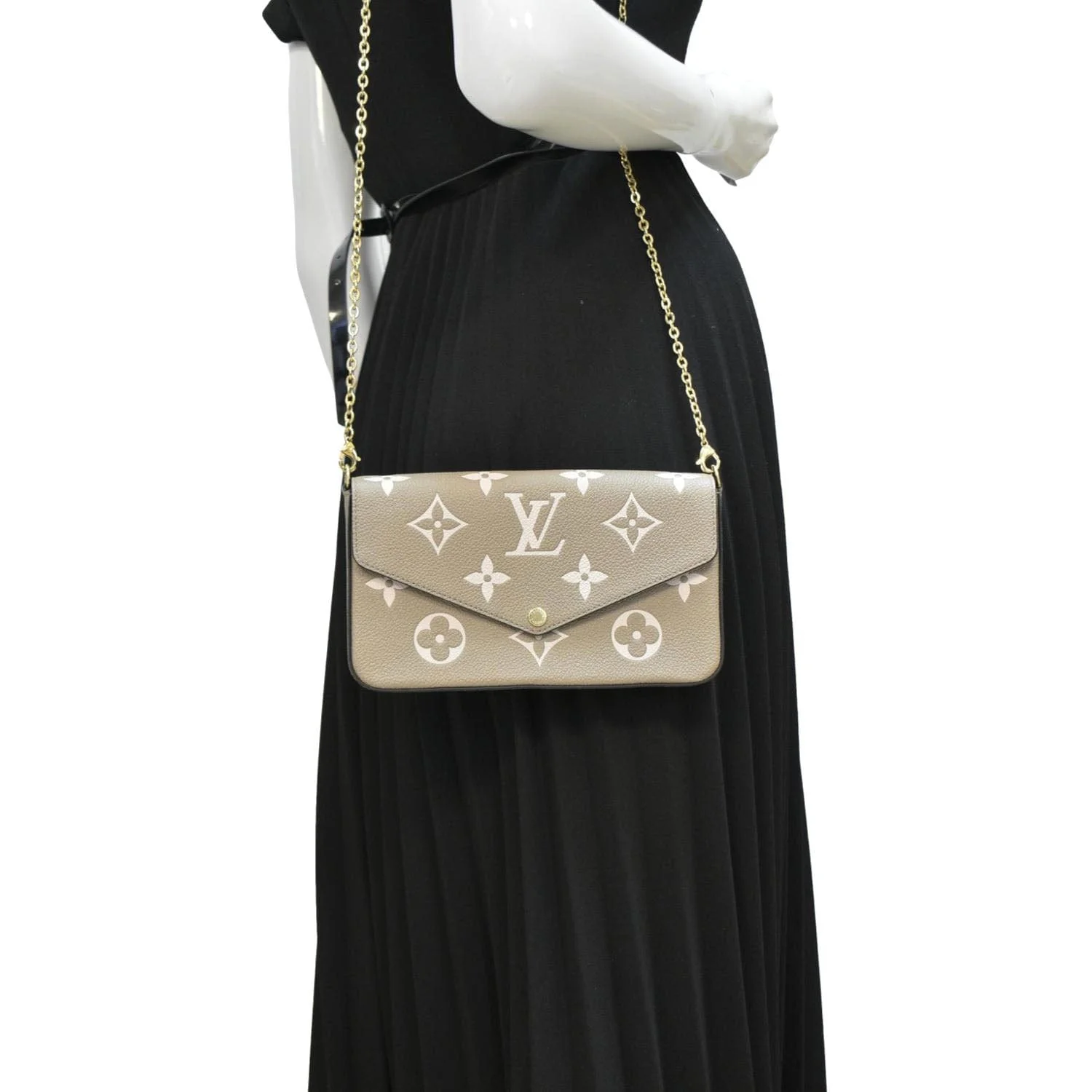 LOUIS VUITTON Pochette Felicie Monogram Leather Chain Wallet Tourterelle Gray - Image 2