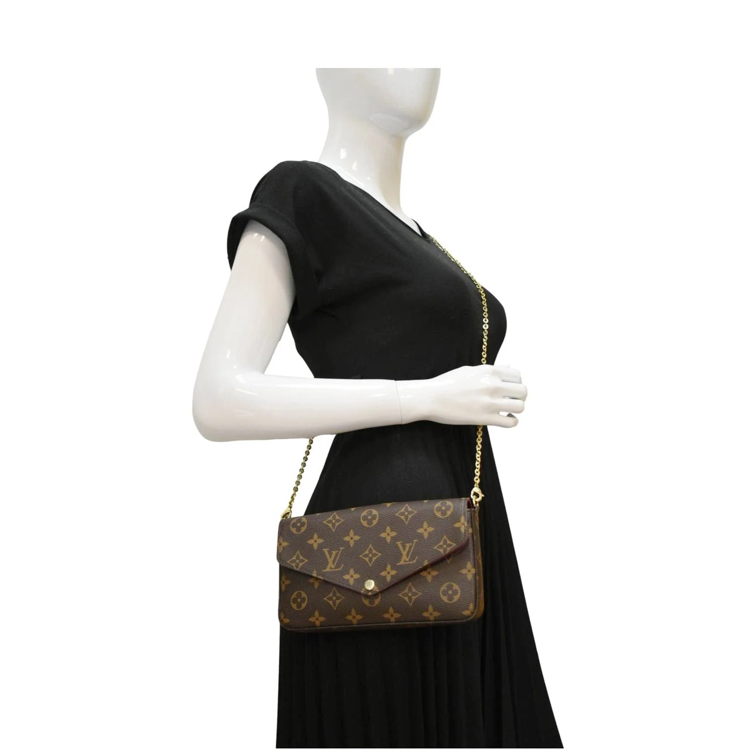 LOUIS VUITTON Felicie Monogram Canvas Pochette Crossbody Bag Brown - Image 2