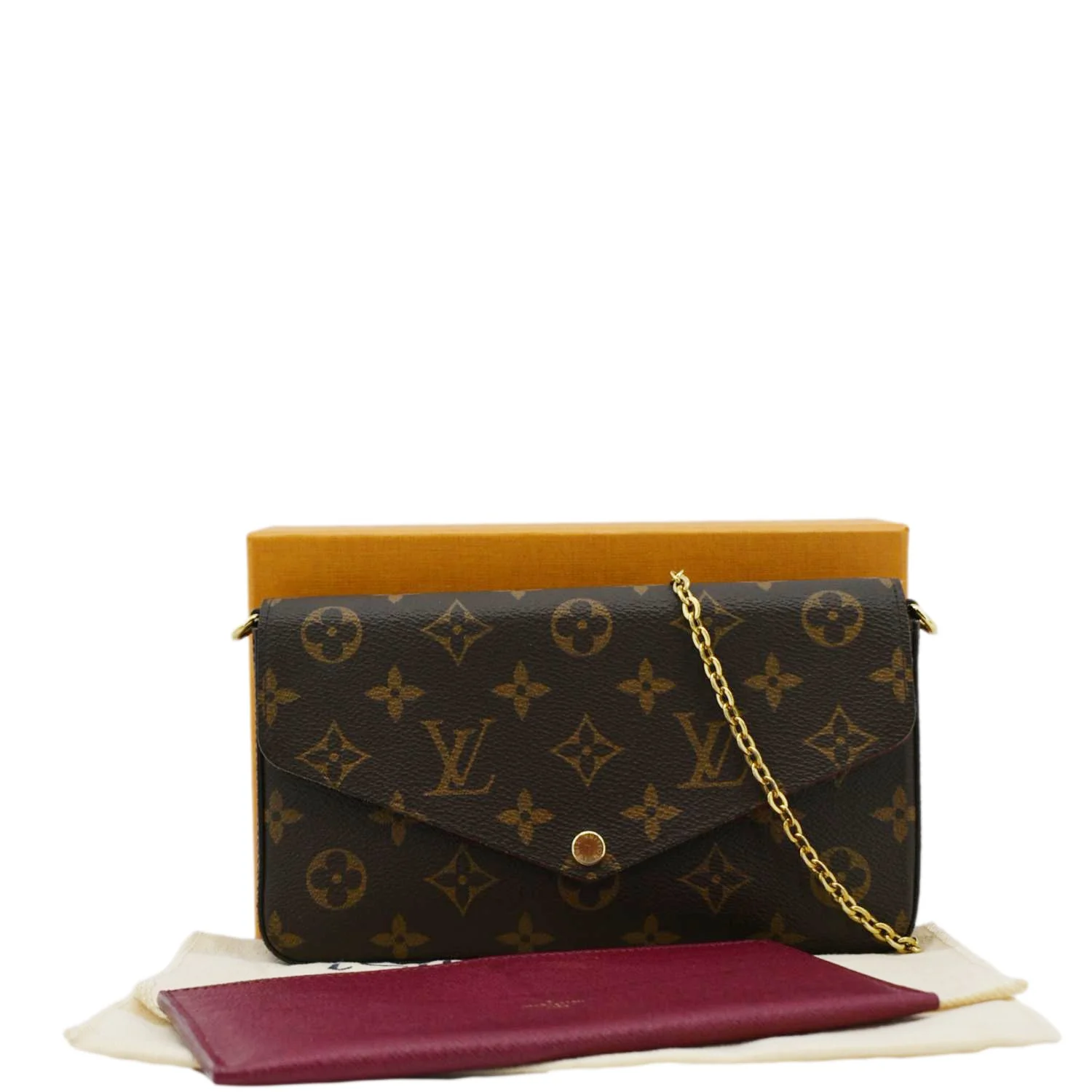 LOUIS VUITTON Felicie Monogram Canvas Pochette Crossbody Bag Brown - Image 3
