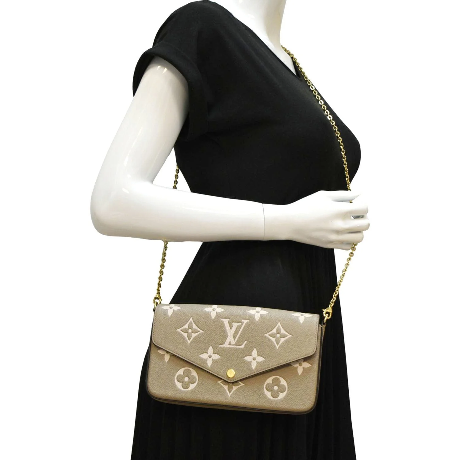 LOUIS VUITTON Felicie Pochette Monogram Empreinte Crossbody Bag Tourterelle/Creme - Image 2