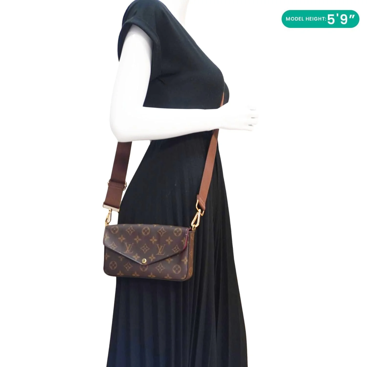 LOUIS VUITTON Felicie Pochette Monogram Canvas Crossbody Bag Brown - Image 2