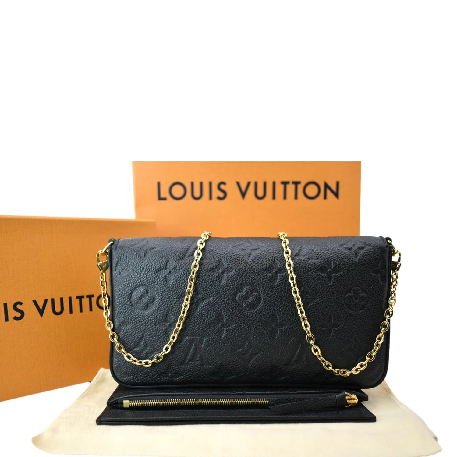 LOUIS VUITTON Felicie Monogram Empreinte Chain Pochette Crossbody Bag Black - Image 5
