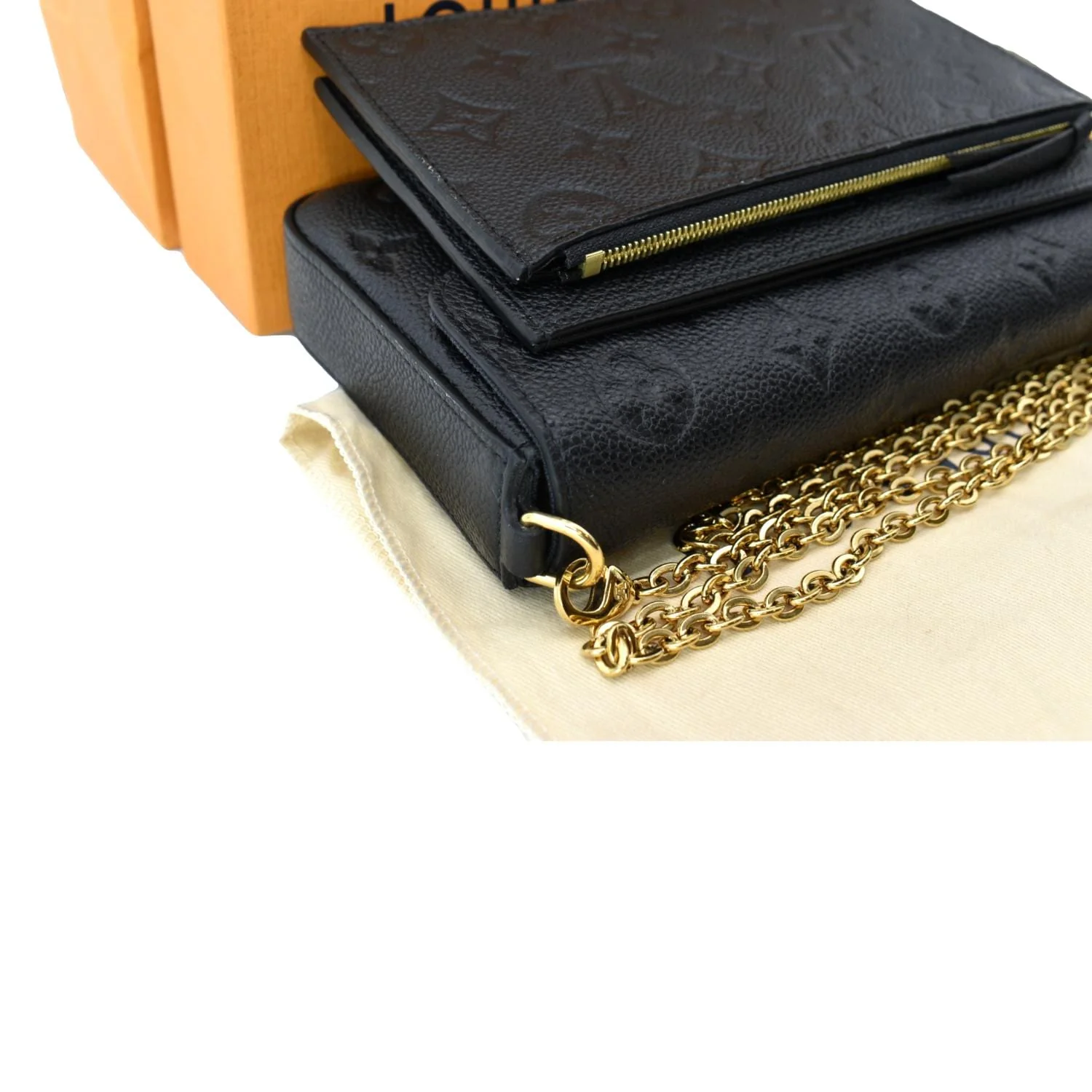 LOUIS VUITTON Felicie Monogram Empreinte Chain Pochette Crossbody Bag Black - Image 8