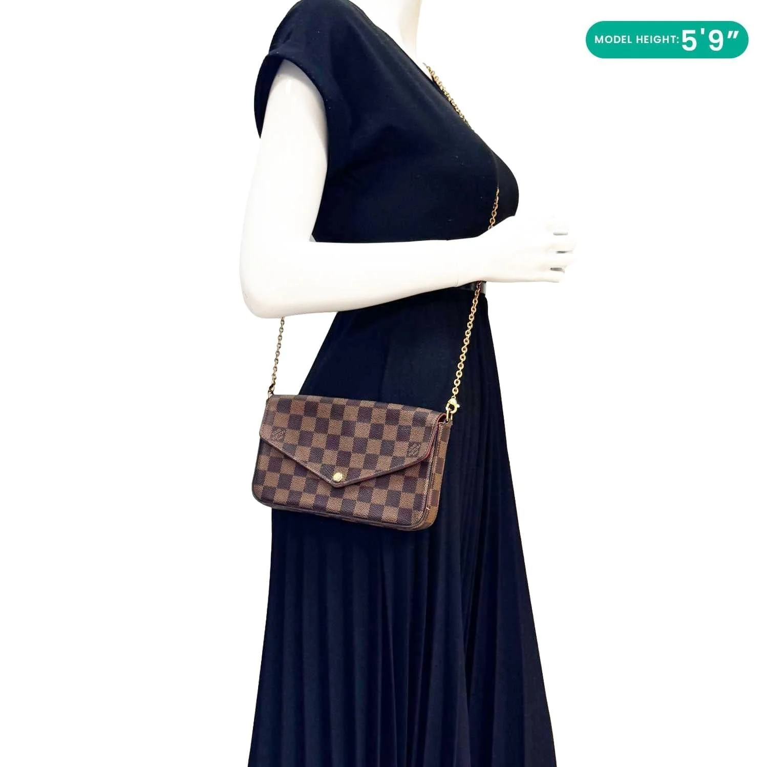 LOUIS VUITTON Felicie Pochette Damier Ebene Crossbody Bag Brown - Image 2