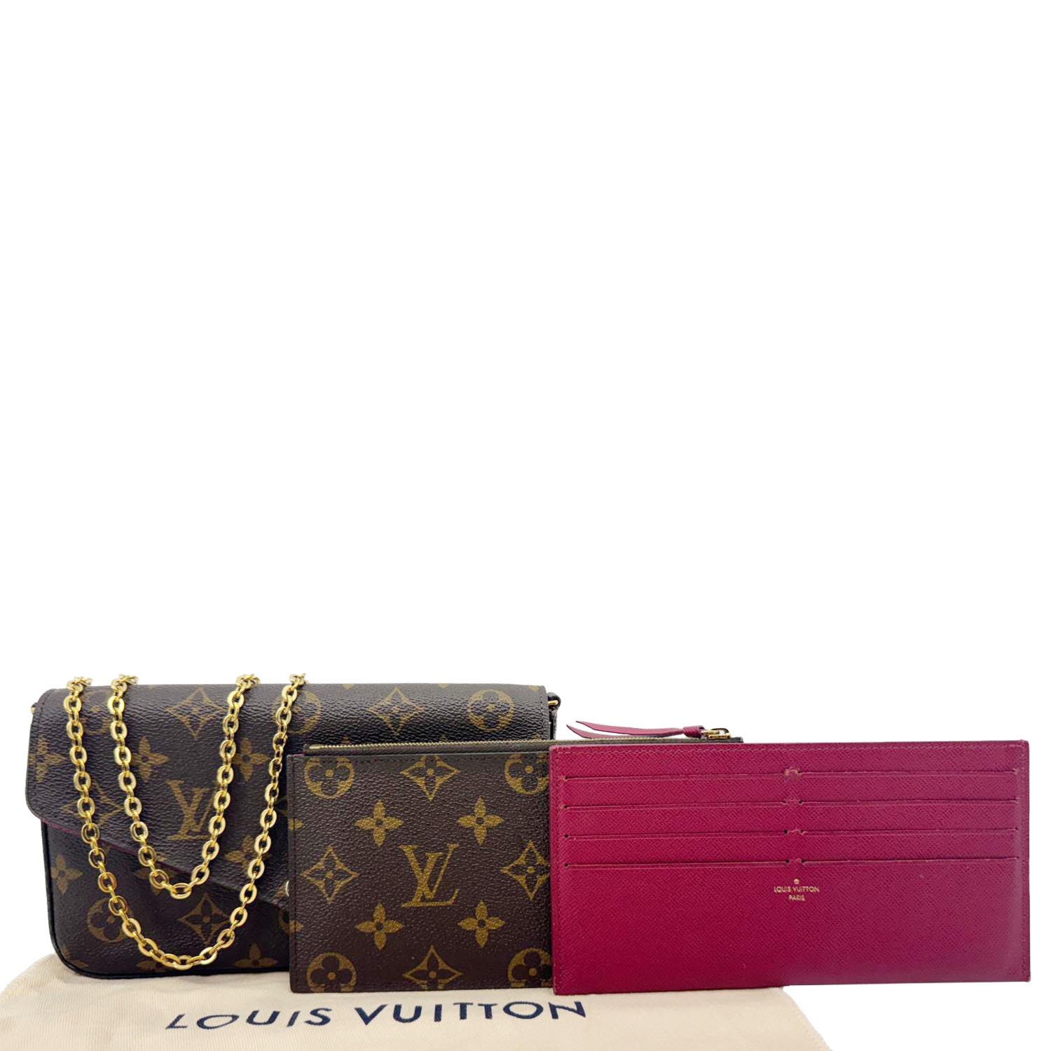 LOUIS VUITTON Felicie Pochette Monogram Canvas Crossbody Bag Brown - Image 3