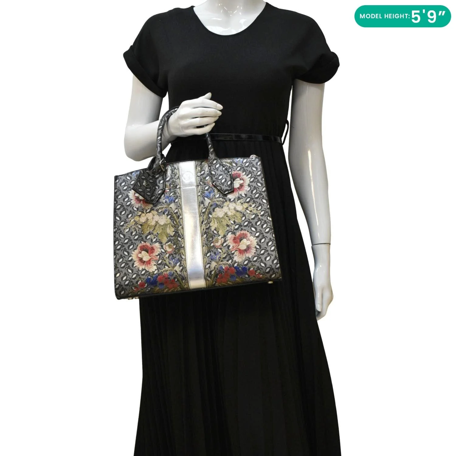 LOUIS VUITTON City Steamer Floral Print Canvas Tote Bag Grey/Silver - Image 2