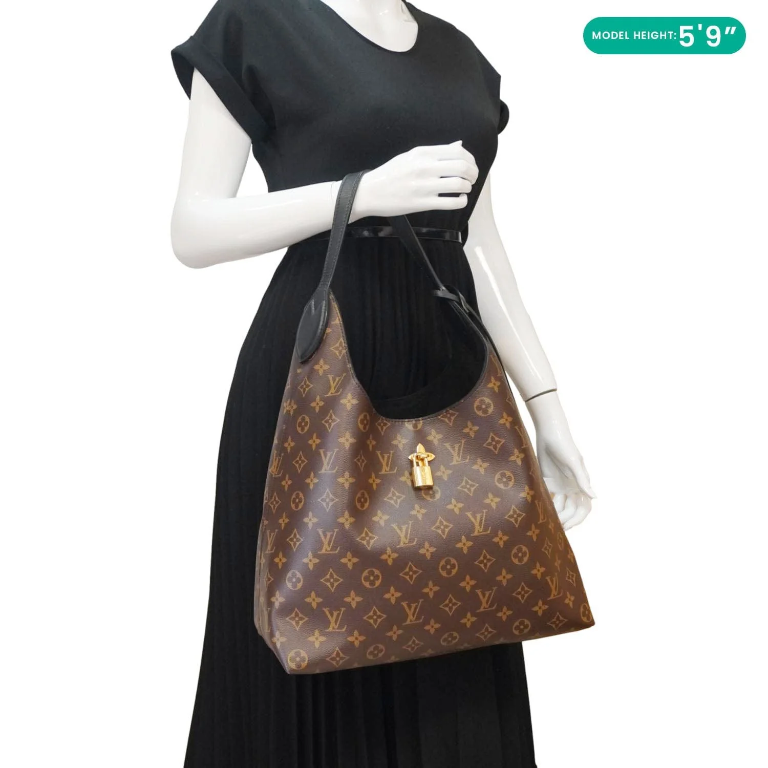 LOUIS VUITTON Flower Monogram Canvas Hobo Bag Brown - Image 2