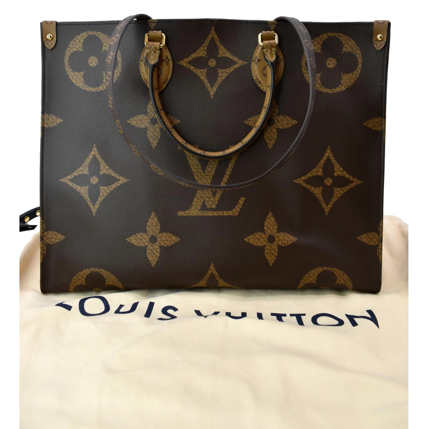 LOUIS VUITTON Onthego GM Giant Monogram Canvas Tote Shoulder Bag Brown - Image 3