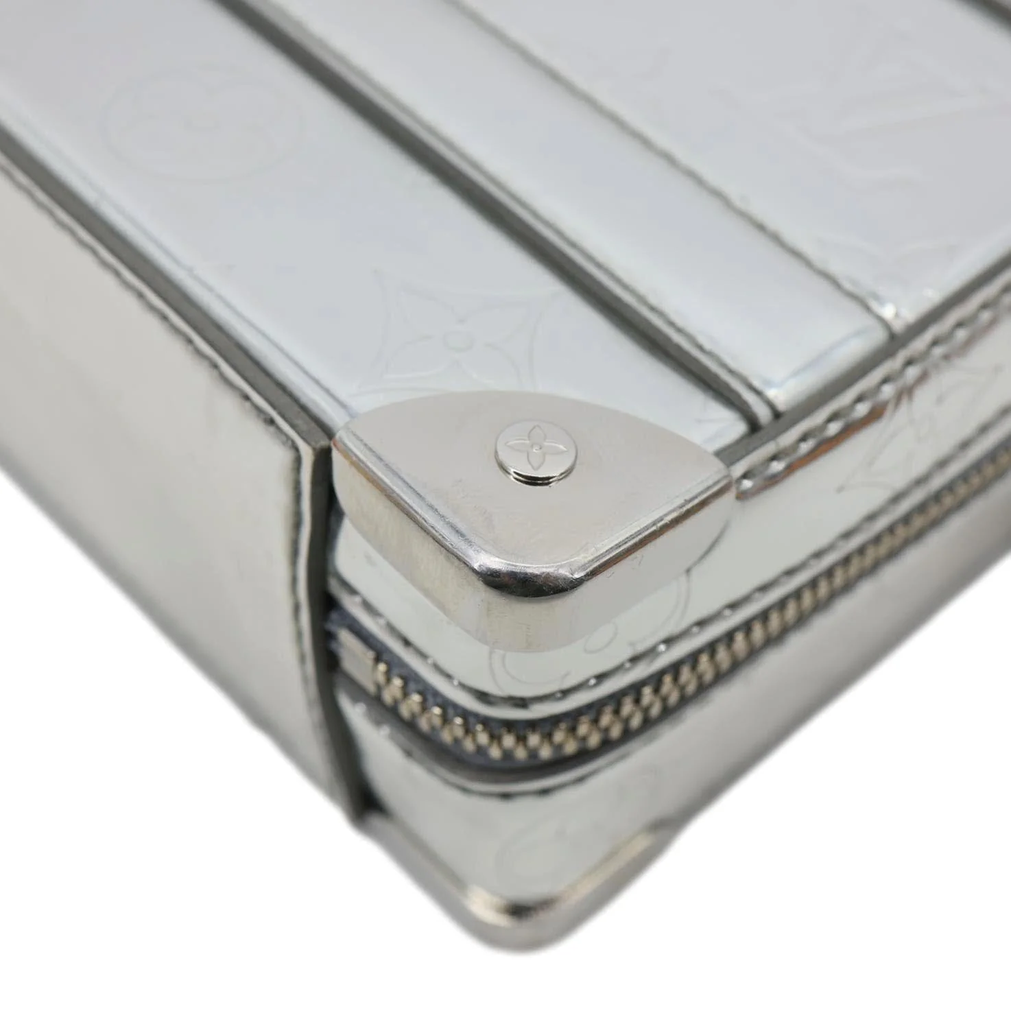 LOUIS VUITTON Handle Trunk Monogram Miroir Leather Shoulder Bag Silver - Image 7