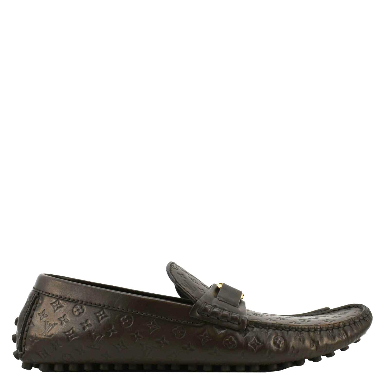 LOUIS VUITTON Hockenheim Moccasin Monogram Leather Loafers Brown US 9 - Image 5