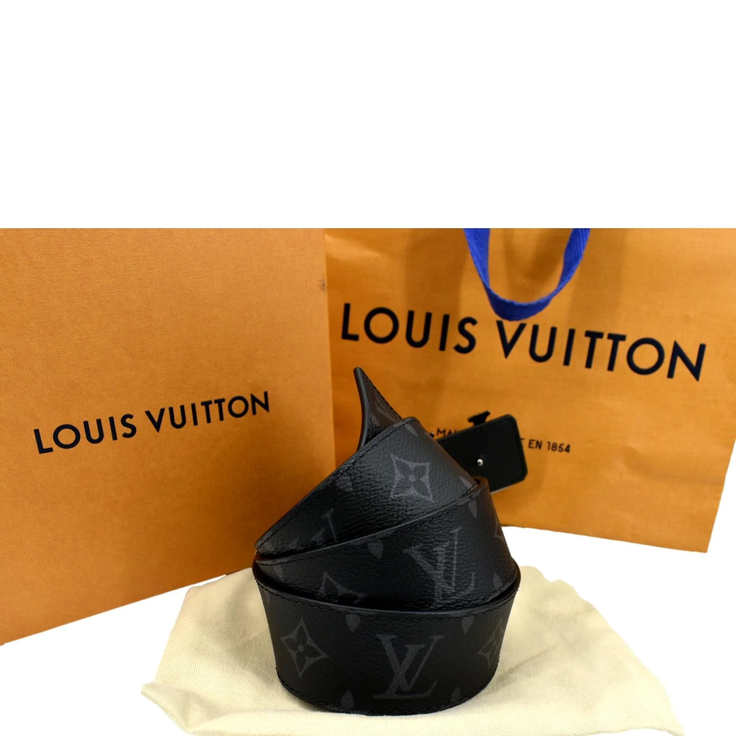 LOUIS VUITTON Monogram Eclipse LV Initials Belt Black Size 100/40 - Image 2