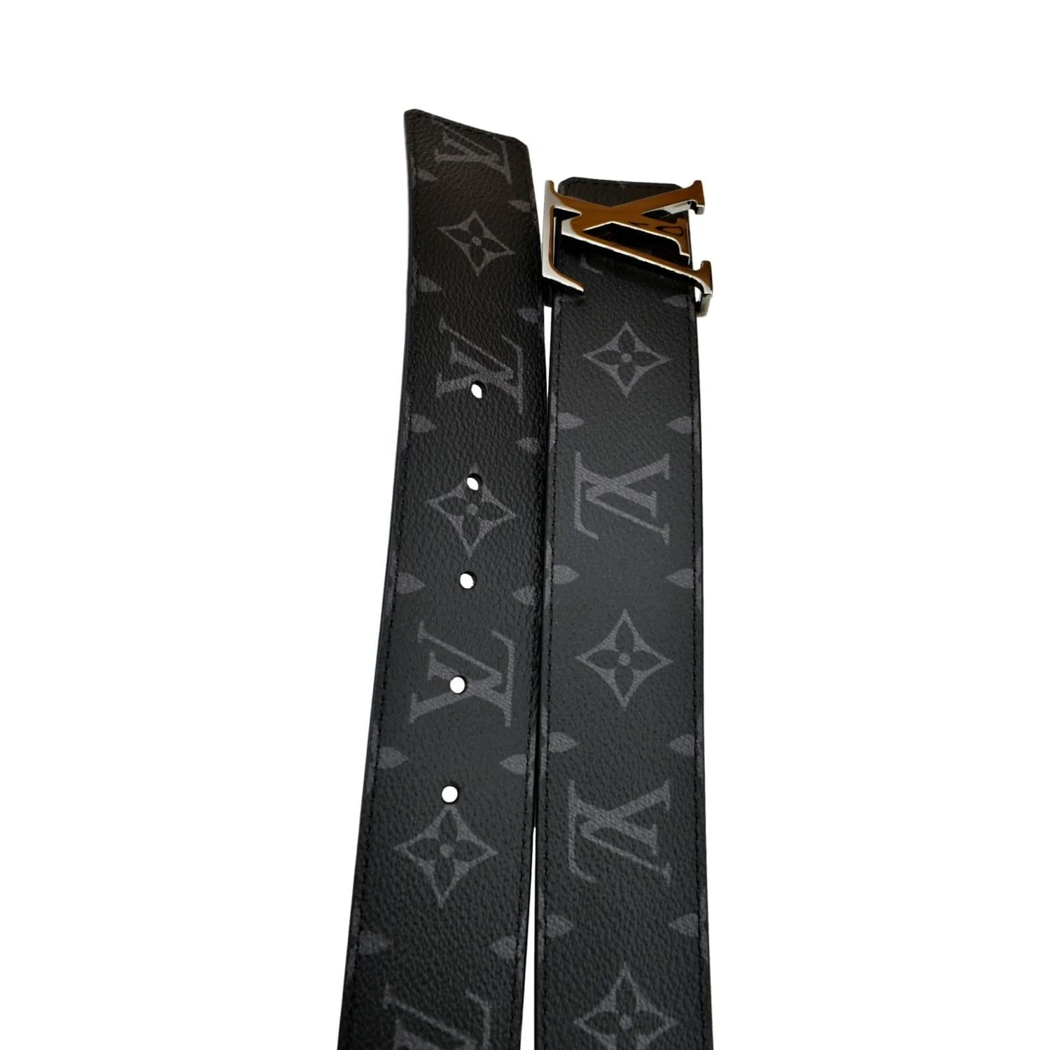 LOUIS VUITTON Monogram Eclipse LV Initials Belt Black Size 100/40 - Image 4