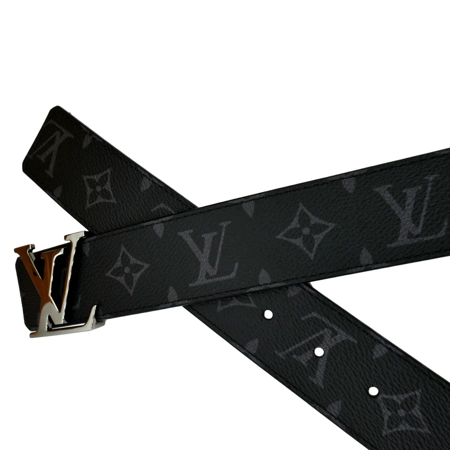 LOUIS VUITTON Monogram Eclipse LV Initials Belt Black Size 100/40 - Image 5
