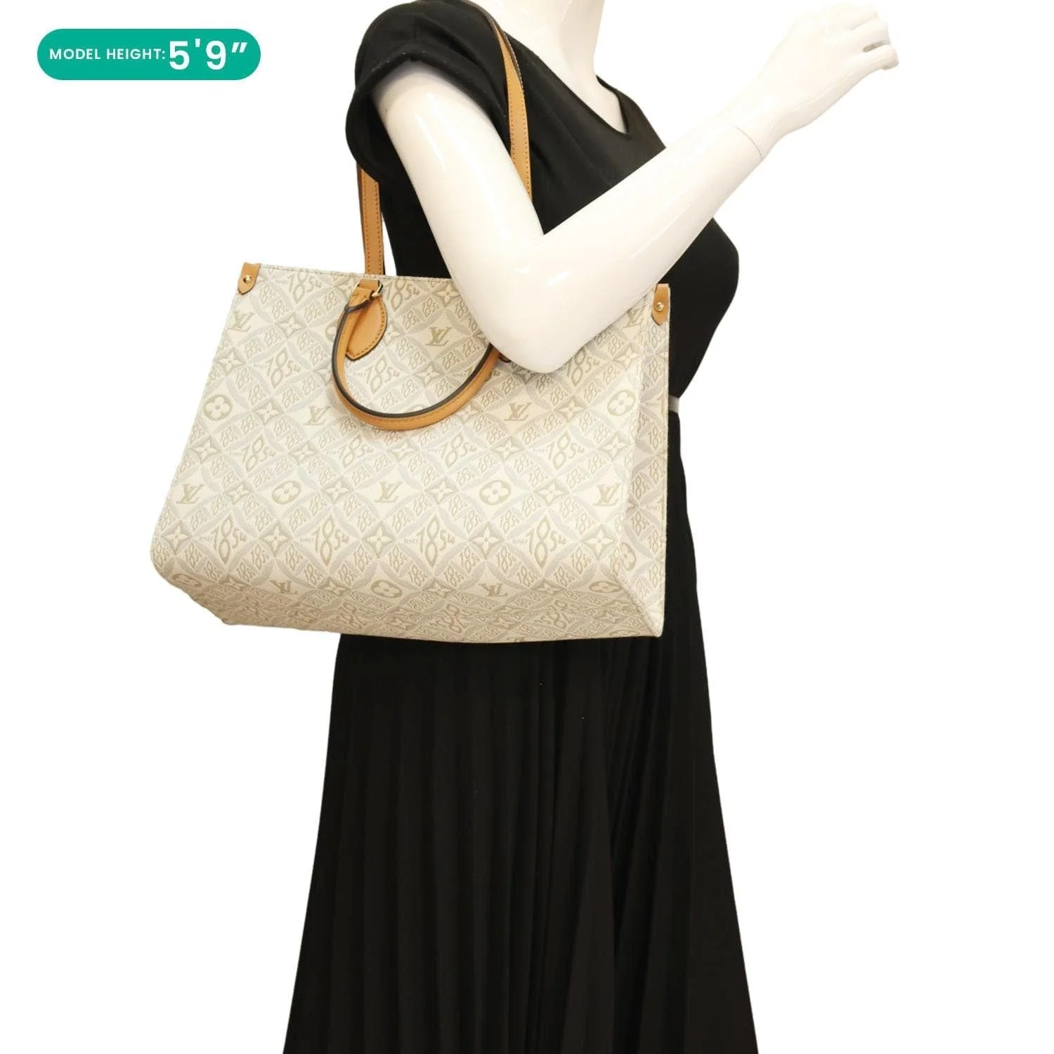 LOUIS VUITTON Since 1854 Onthego MM Jacquard Shoulder Bag Off White - Image 2