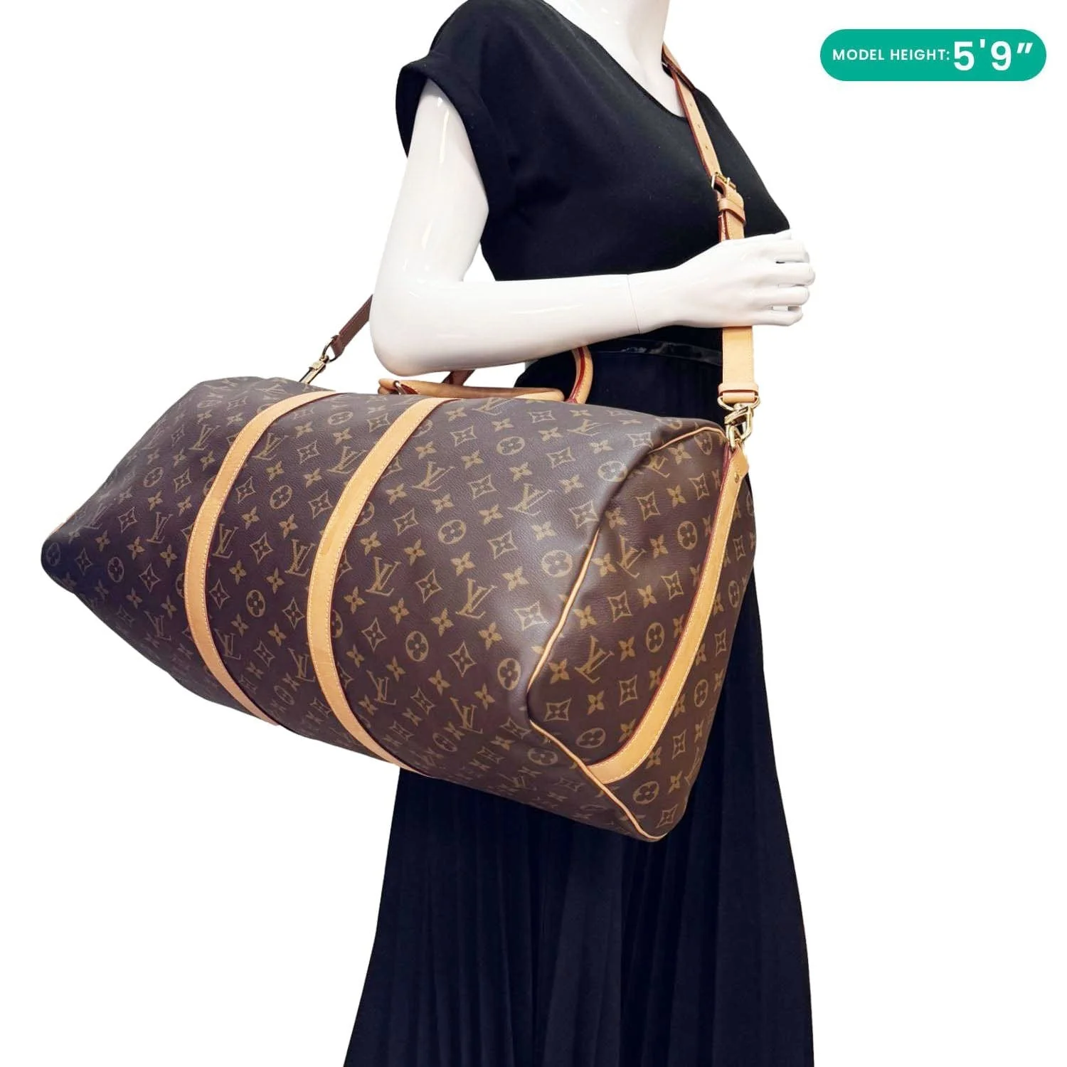 LOUIS VUITTON Keepall 50 Bandouliere Monogram Canvas Travel Bag Brown - Image 2