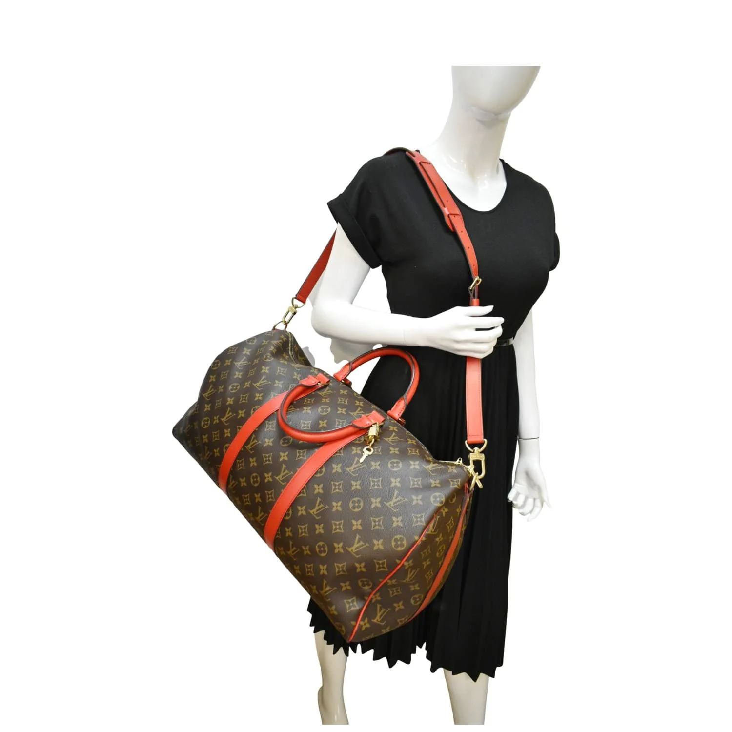 LOUIS VUITTON Keepall 50 Bandouliere Monogram Canvas Travel Bag Red - Image 2