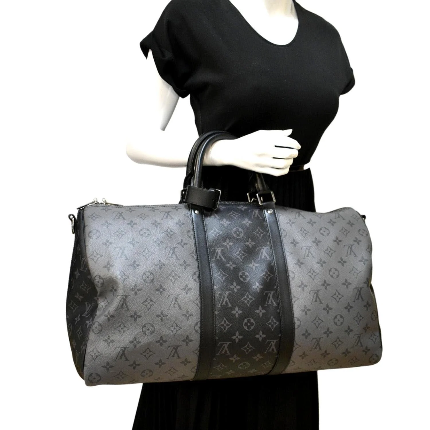 LOUIS VUITTON Keepall 50 Bandouliere Monogram Eclipse Travel Bag Black - Image 2
