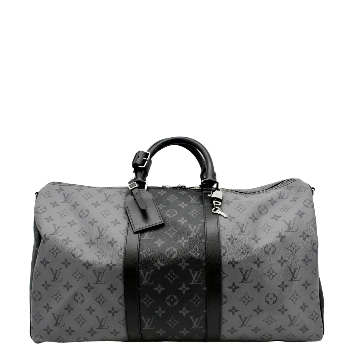 LOUIS VUITTON Keepall 50 Bandouliere Monogram Eclipse Travel Bag Black