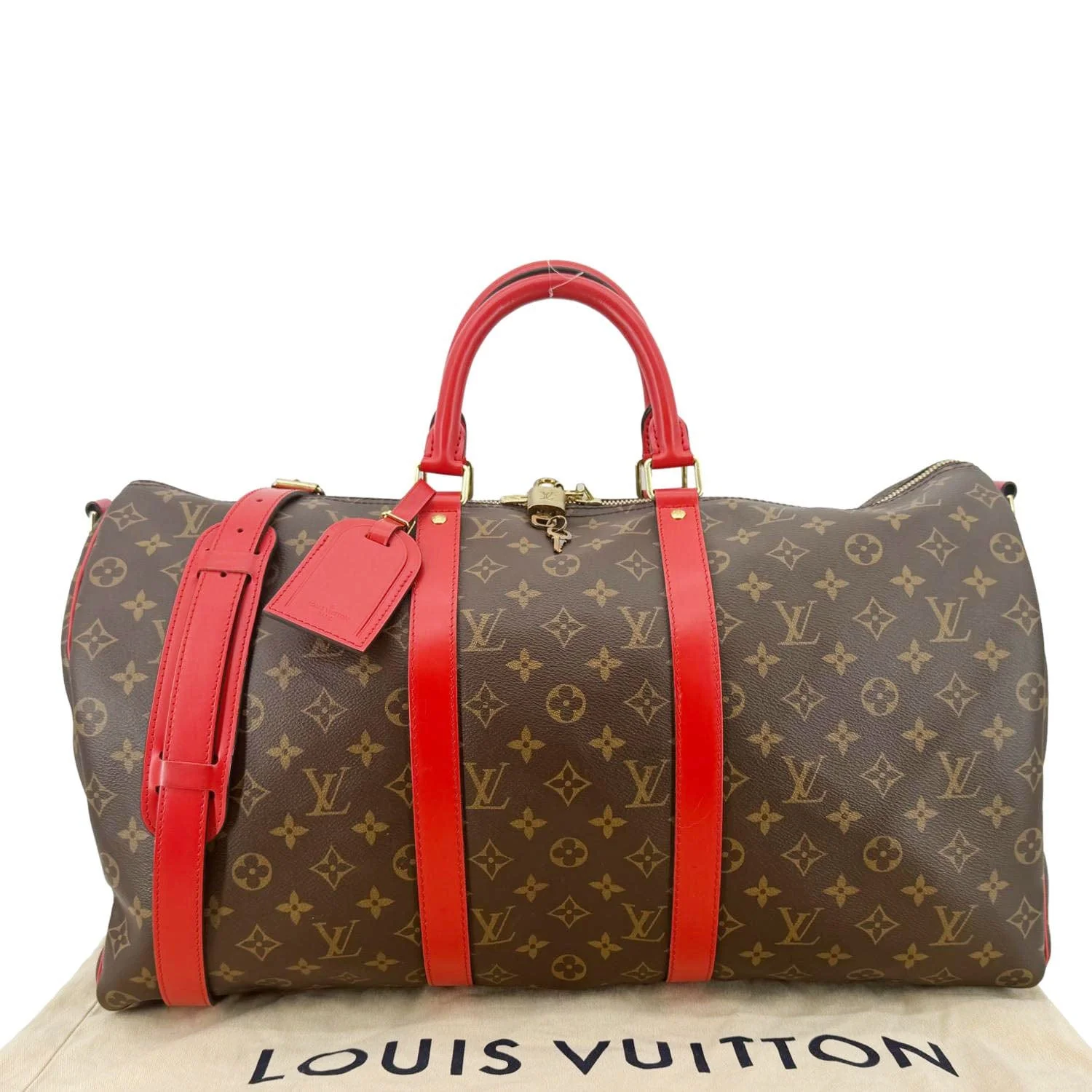 LOUIS VUITTON Keepall 50 Bandoulière Monogram Canvas Travel Bag Coquelicot - Image 3