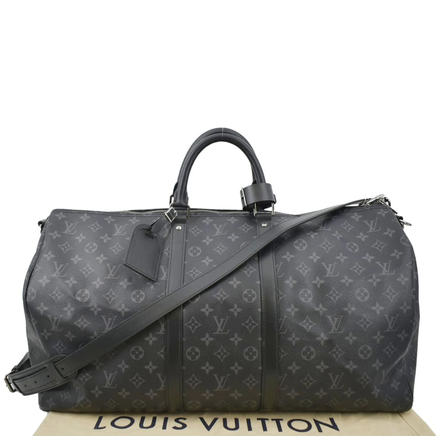 LOUIS VUITTON Keepall 55 Bandouliere Monogram Eclipse Travel Bag Black - Image 3