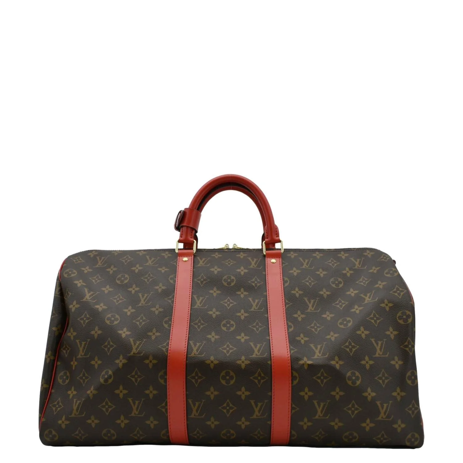 LOUIS VUITTON Keepall 55 Bandouliere Monogram Canvas Travel Bag Red - Image 4