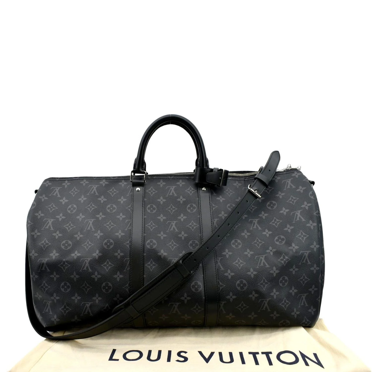 LOUIS VUITTON Keepall 55 Bandouliere Monogram Eclipse Travel Bag Black - Image 3