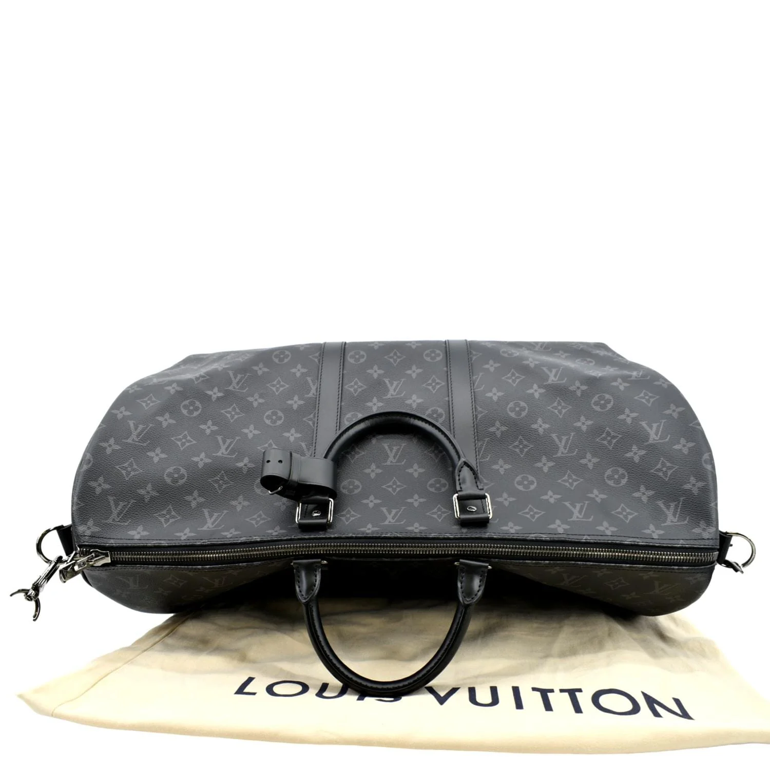 LOUIS VUITTON Keepall 55 Bandouliere Monogram Eclipse Travel Bag Black - Image 4