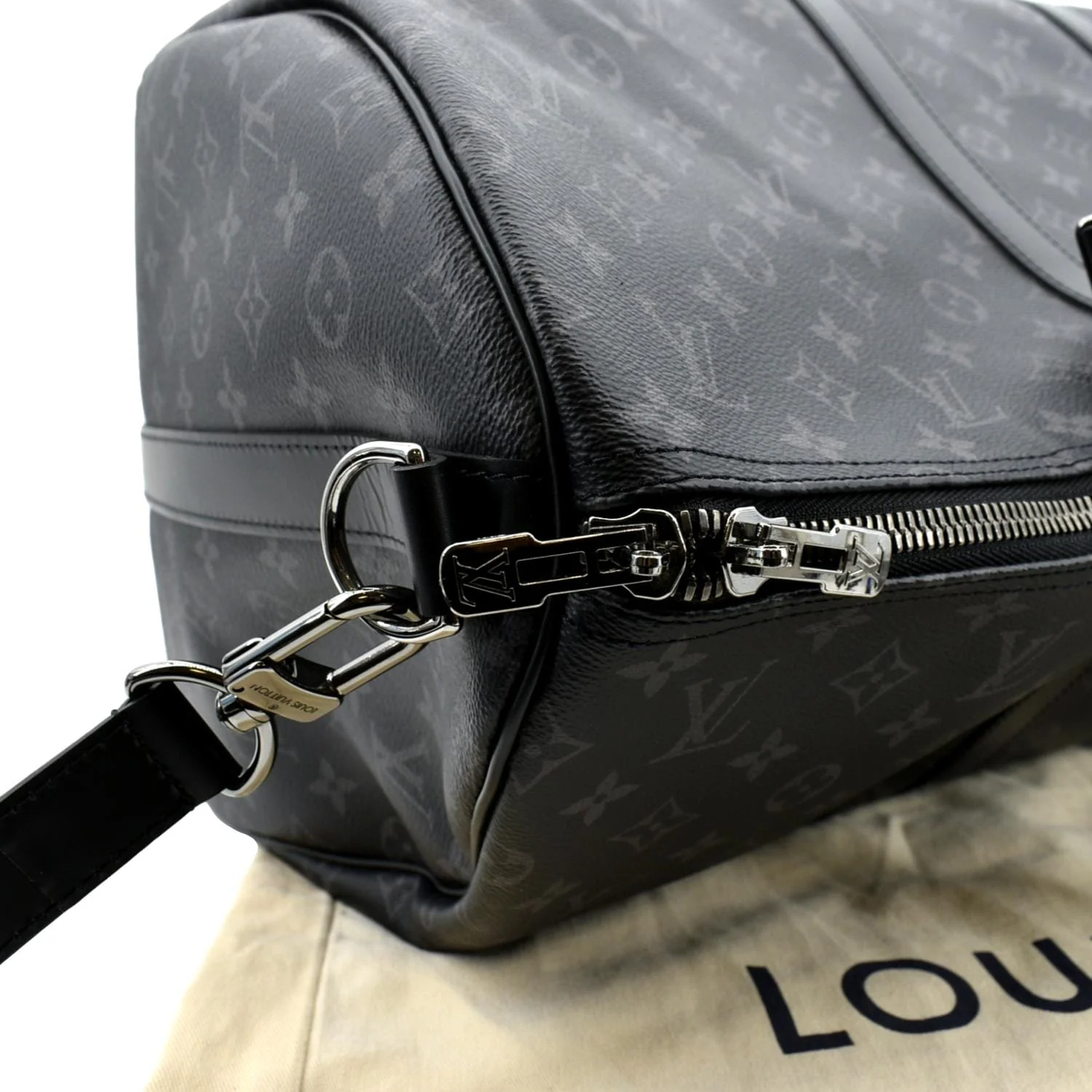 LOUIS VUITTON Keepall 55 Bandouliere Monogram Eclipse Travel Bag Black - Image 5