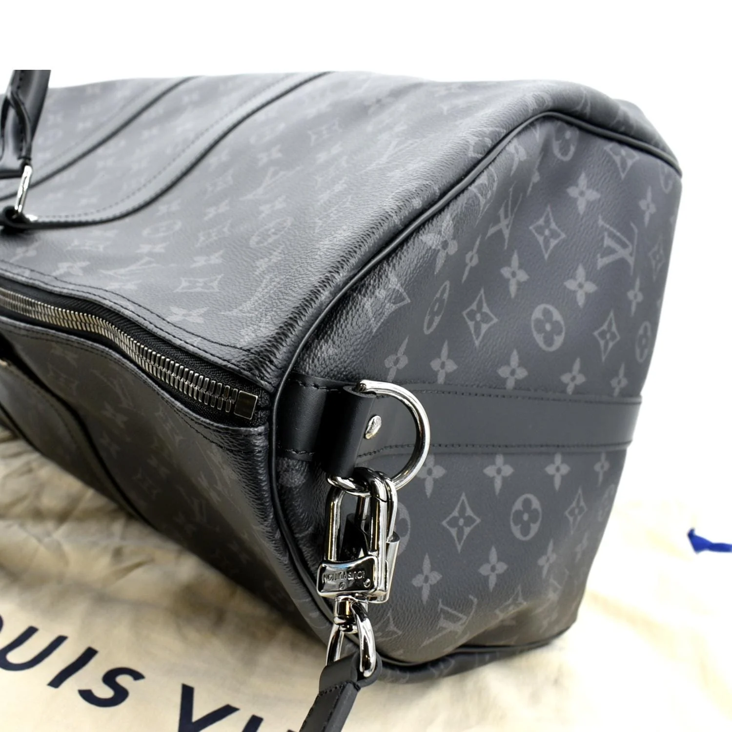LOUIS VUITTON Keepall 55 Bandouliere Monogram Eclipse Travel Bag Black - Image 6