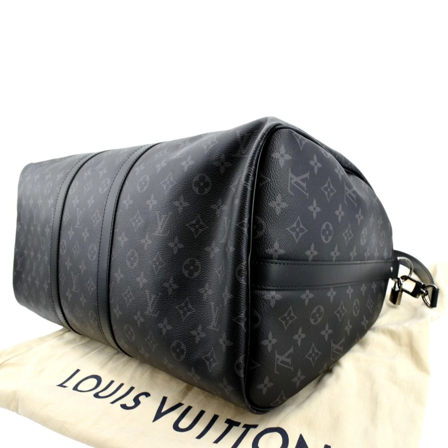 LOUIS VUITTON Keepall 55 Bandouliere Monogram Eclipse Travel Bag Black - Image 8