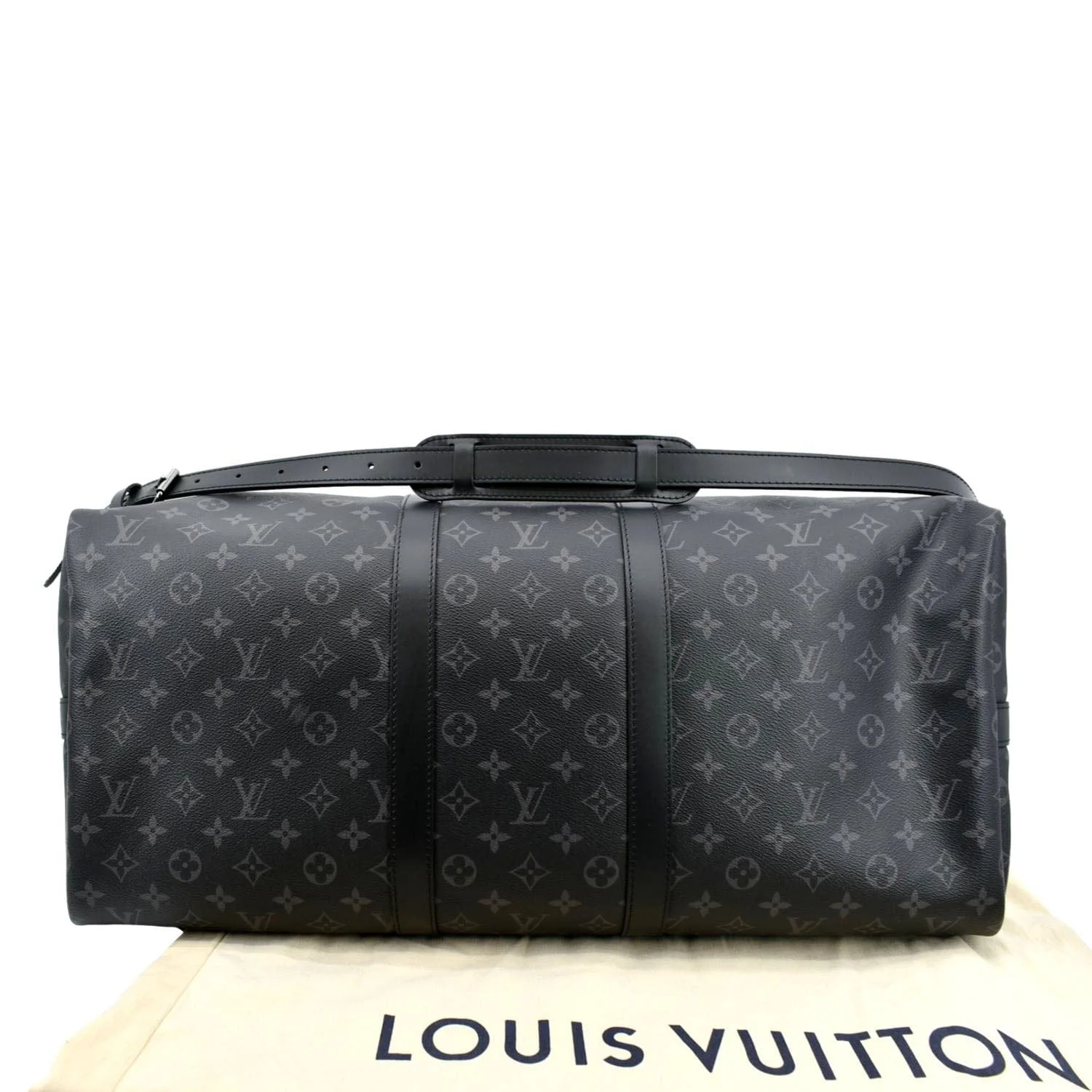 LOUIS VUITTON Keepall 55 Bandouliere Monogram Eclipse Travel Bag Black - Image 9