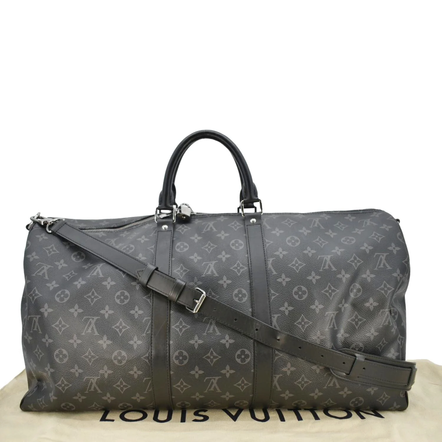 LOUIS VUITTON Keepall Bandouliere 55 Monogram Eclipse Travel Bag Black - Image 3