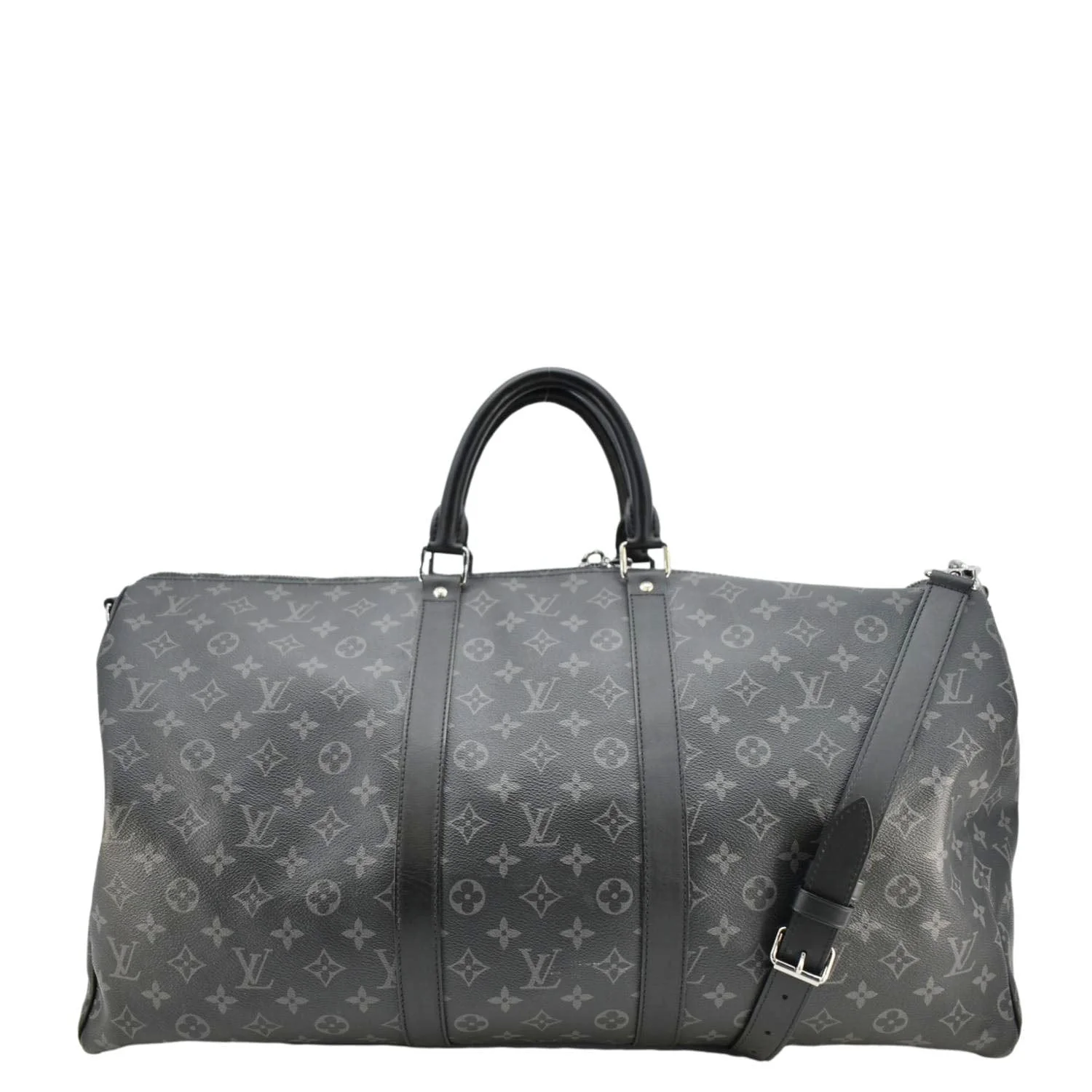 LOUIS VUITTON Keepall Bandouliere 55 Monogram Eclipse Travel Bag Black - Image 4
