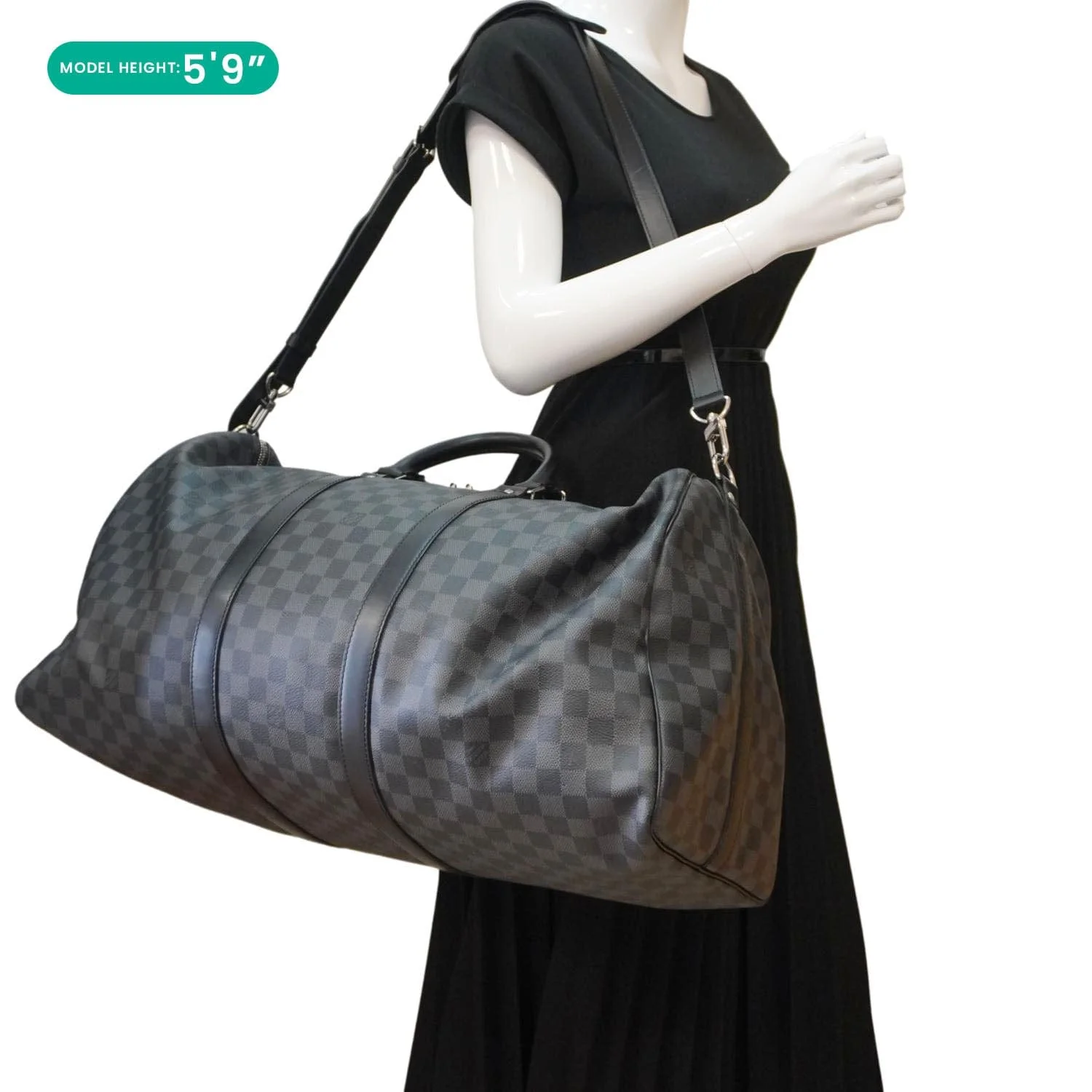 LOUIS VUITTON Keepall 55 Bandouliere Damier Graphite Travel Bag Black - Image 2