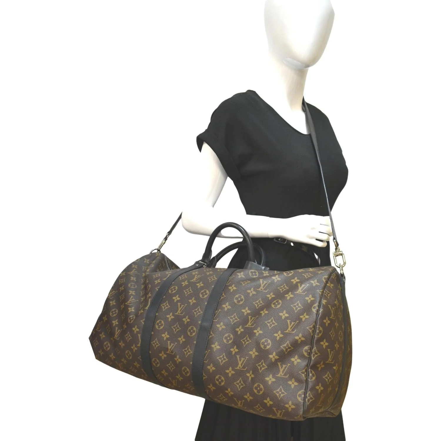 LOUIS VUITTON Keepall Bandouliere 55 Monogram Macassar Travel Bag Brown - Image 2