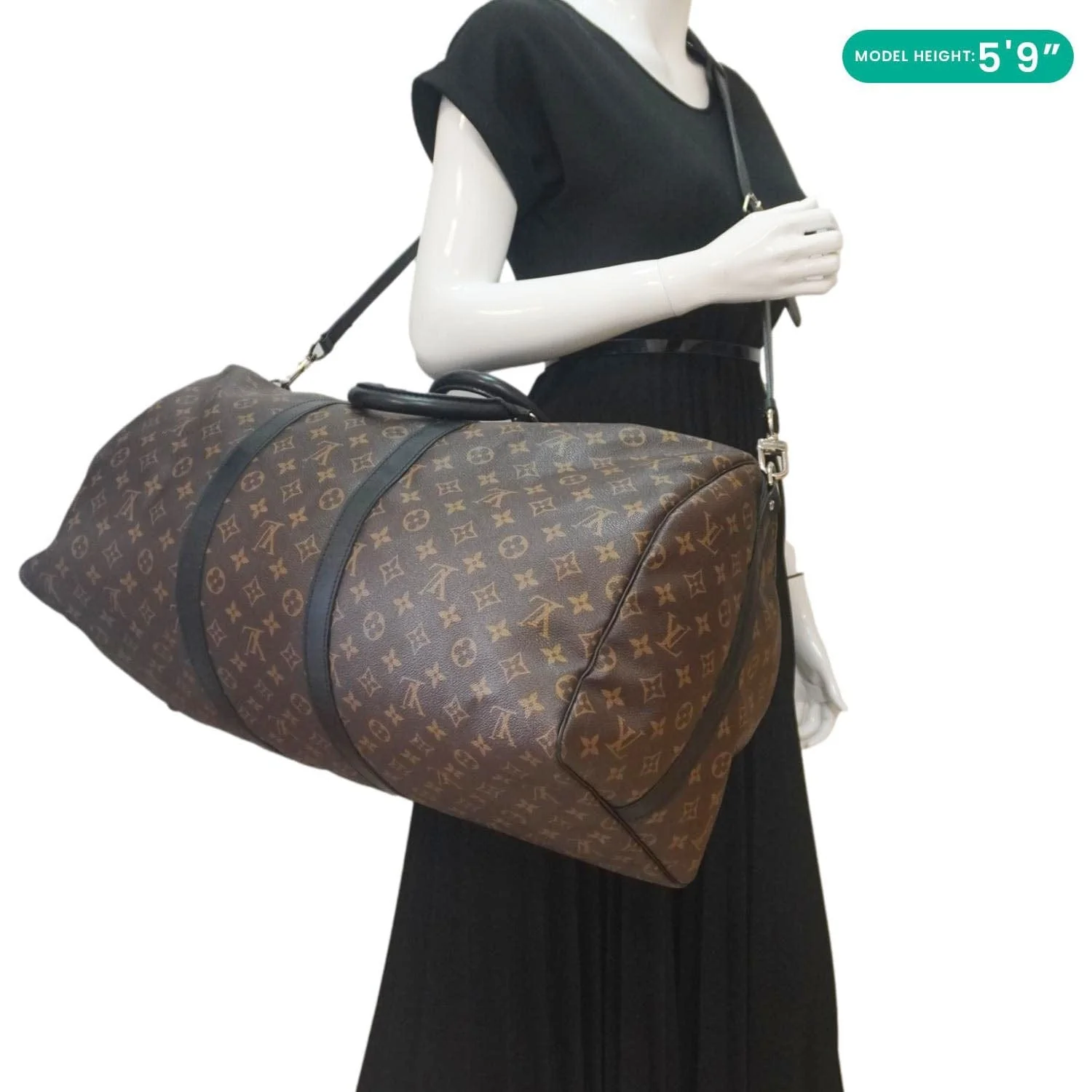 LOUIS VUITTON Keepall 55 Bandouliere Monogram Canvas Travel Bag Black - Image 2