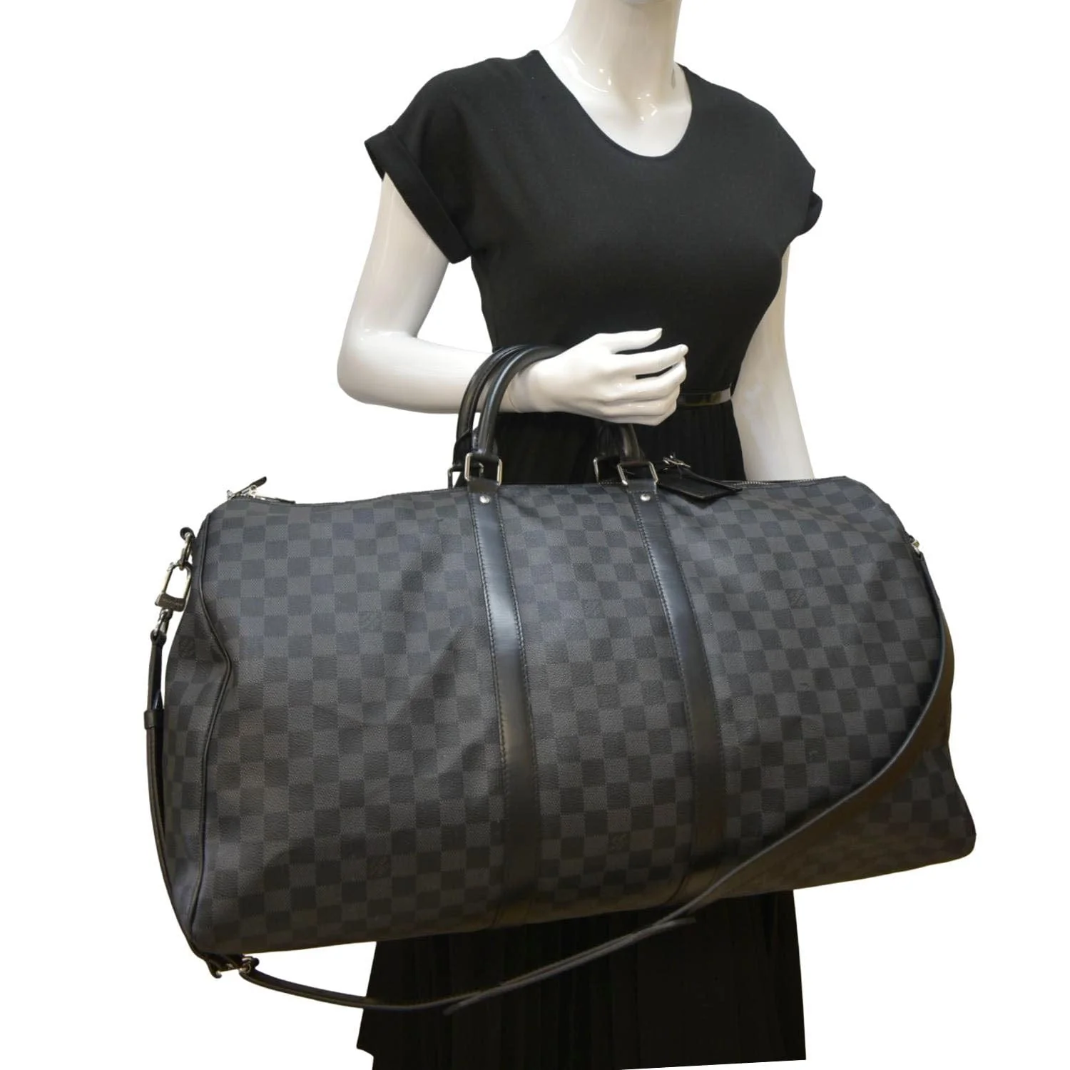 LOUIS VUITTON Keepall 55 Bandouliere Damier Graphite Travel Bag Black - Image 2