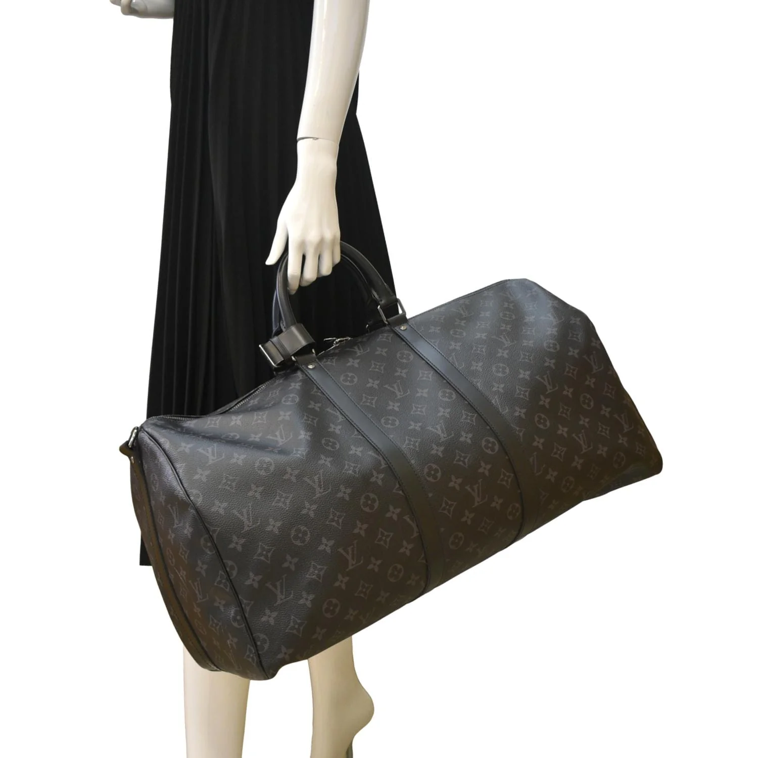 LOUIS VUITTON Keepall 55 Bandouliere Monogram Eclipse Travel Bag Black - Image 2