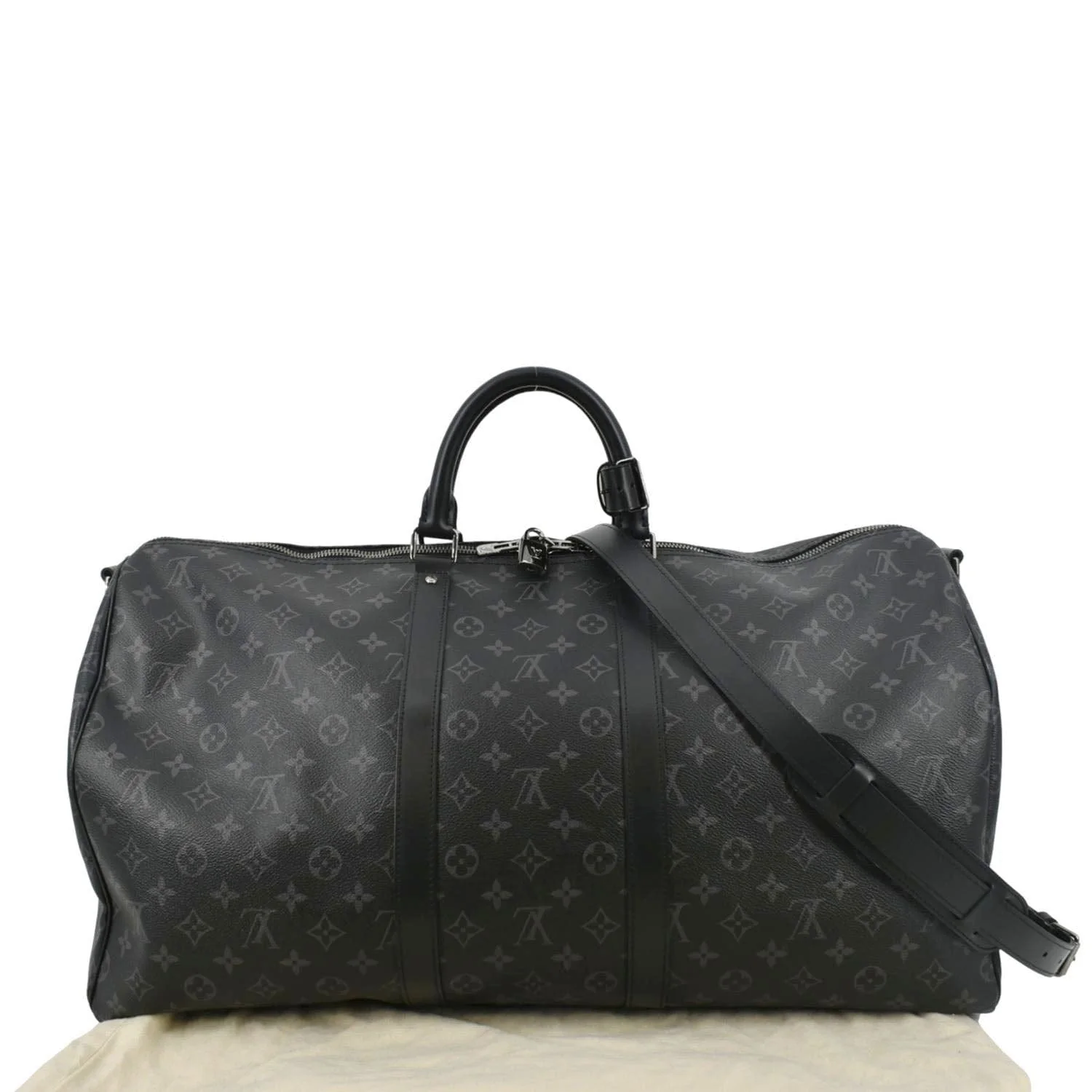 LOUIS VUITTON Keepall 55 Bandouliere Monogram Eclipse Travel Bag Black - Image 3